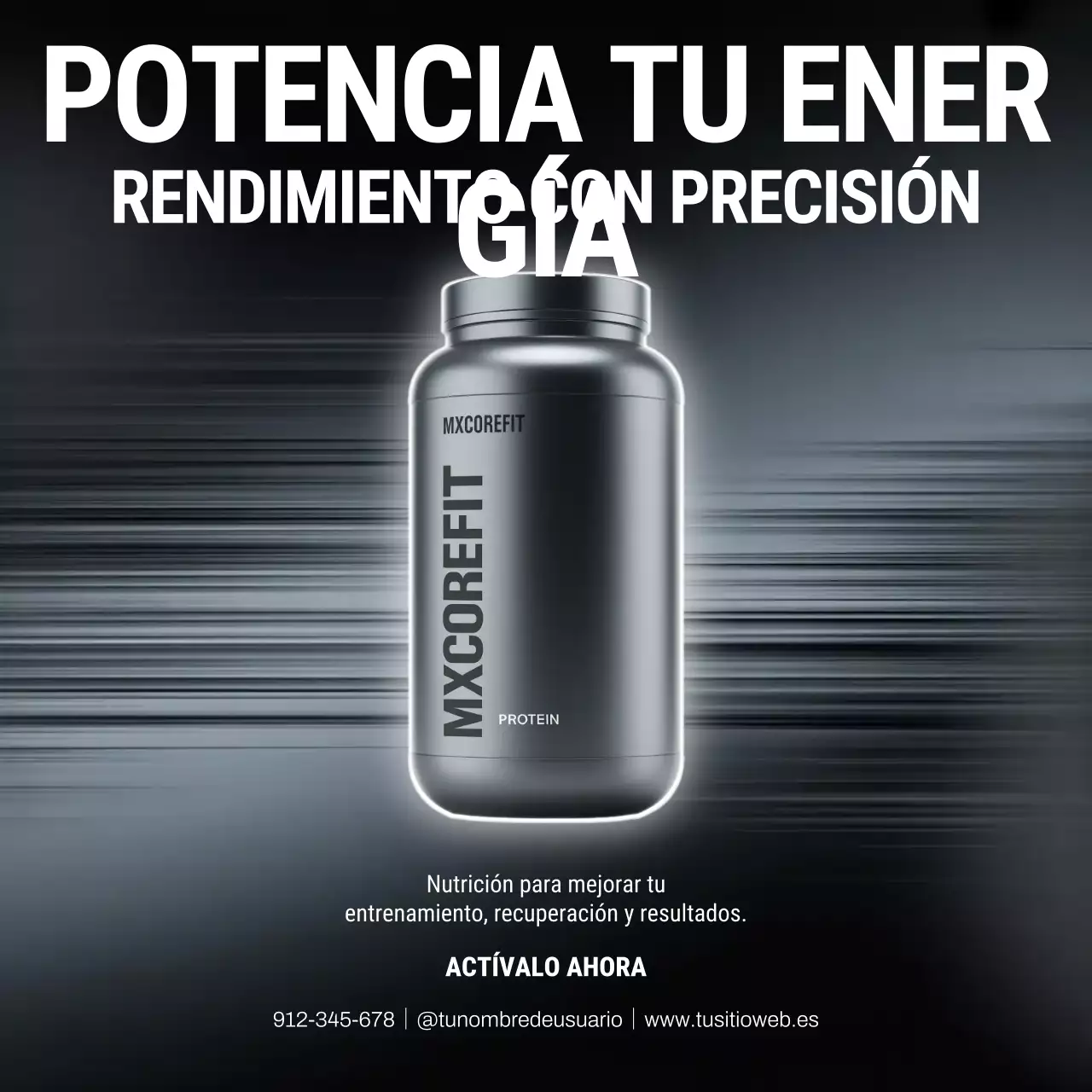 Publicación de Instagram del anuncio de proteína moderna gris