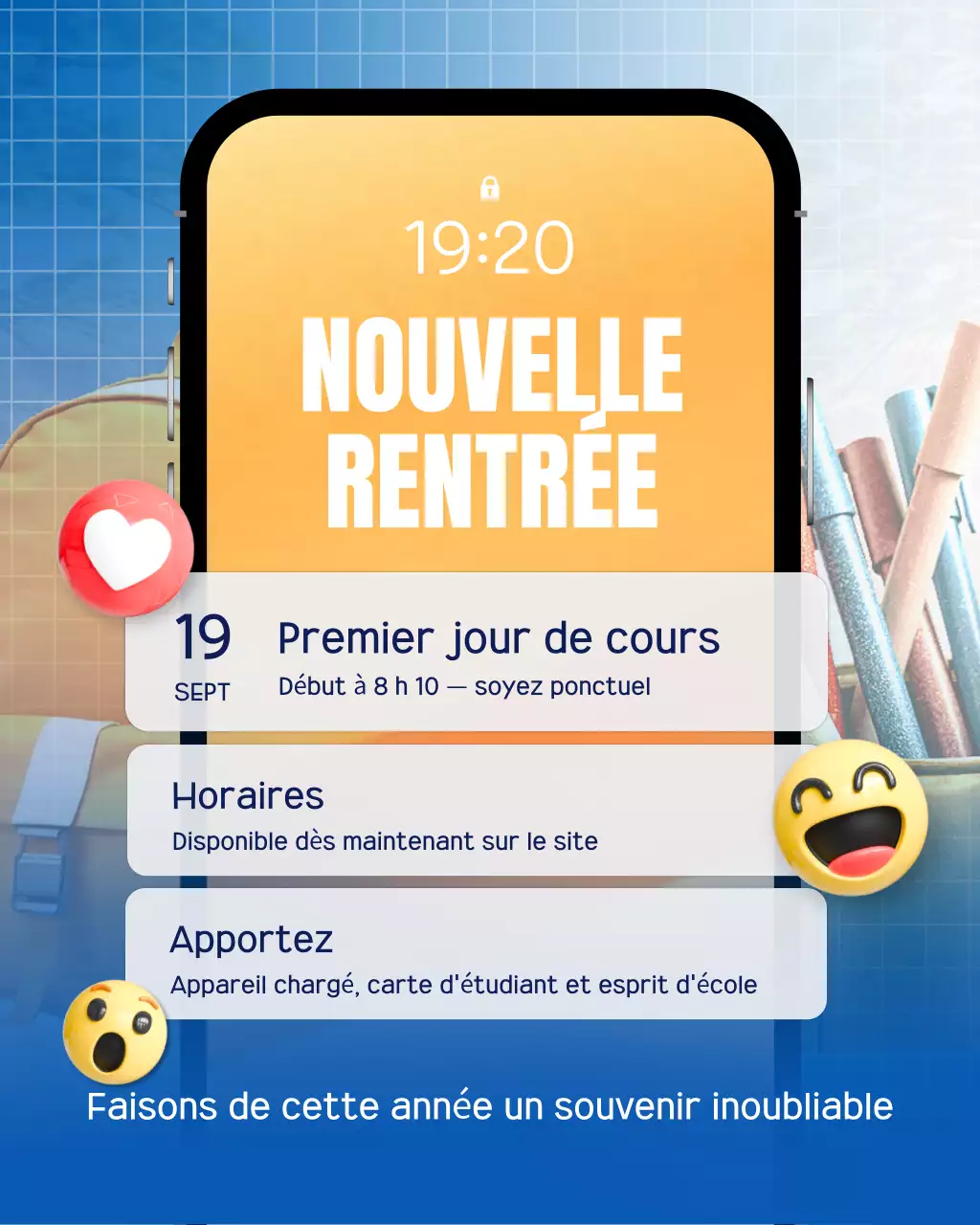 Publication Instagram de l'annonce de l'école moderne et dynamique jaune