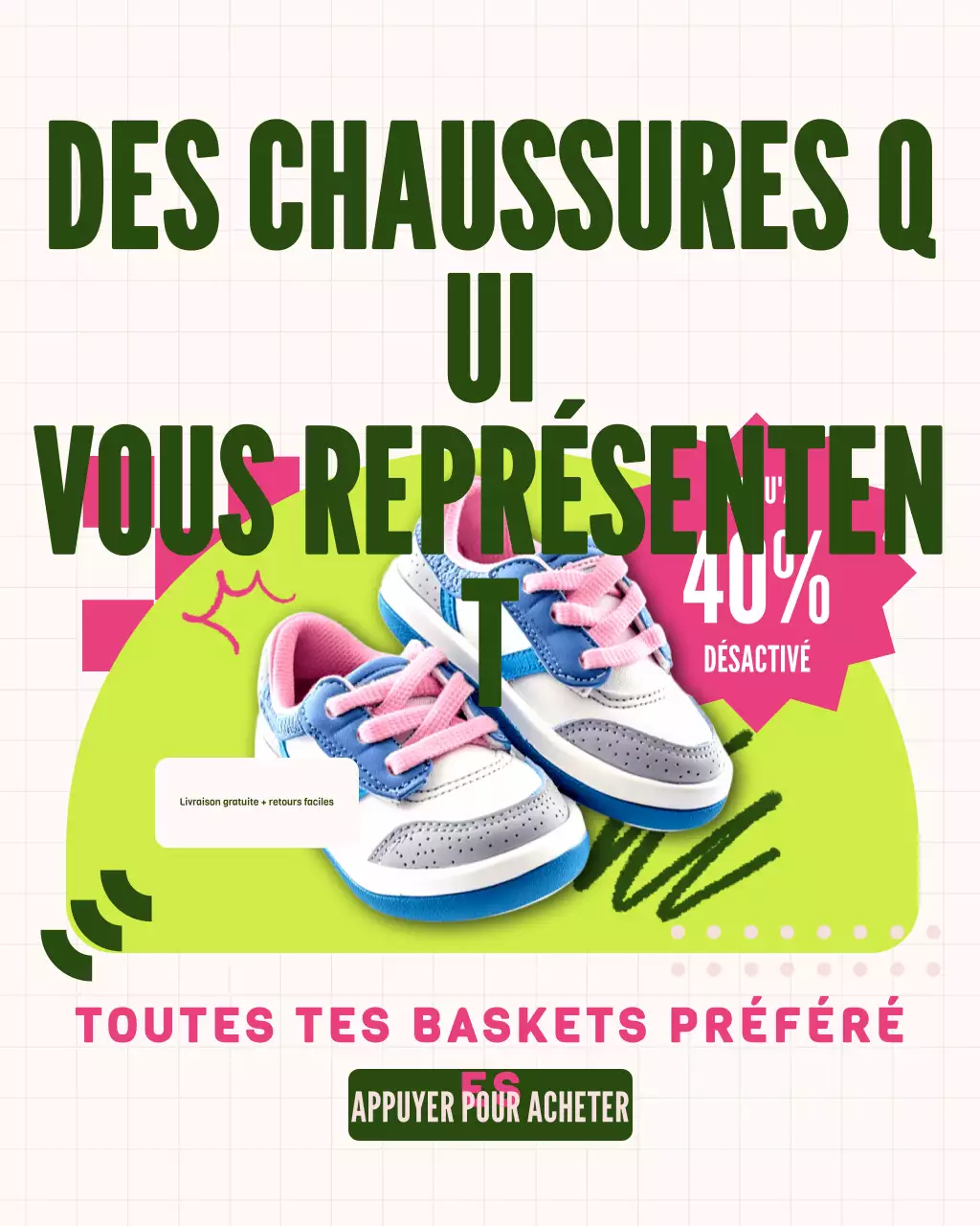 Publication Instagram promotionnelle sur les chaussures ludiques vertes vibrantes