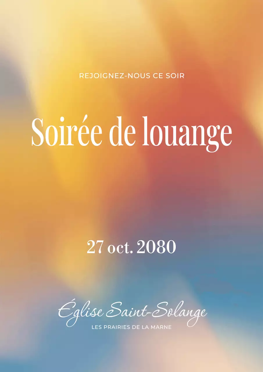 Affiche d'annonce de culte aux couleurs pastel colorées