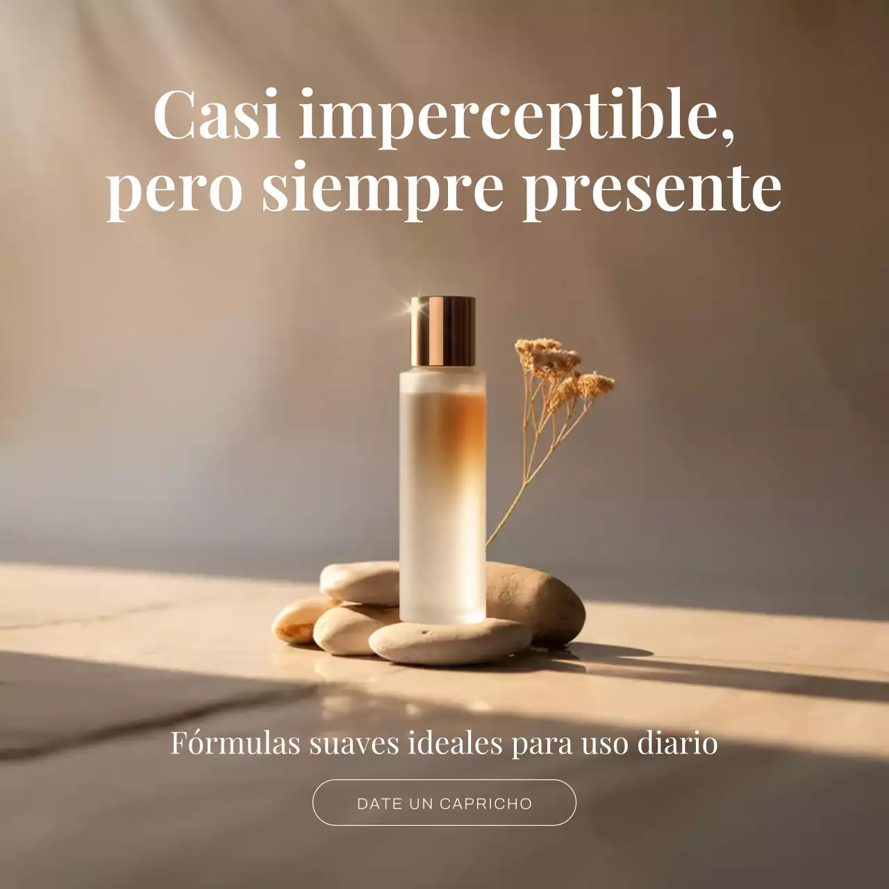 Publicación de Instagram sobre promoción de cuidado de la piel minimalista en beige