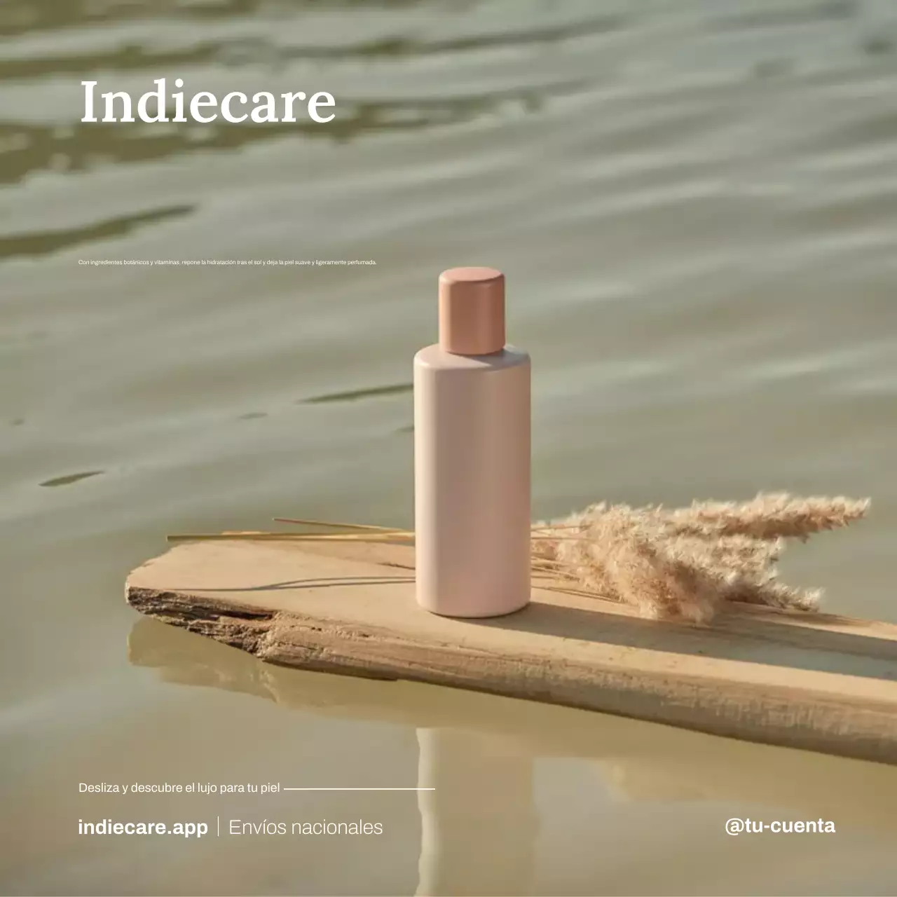 Publicación de Instagram sobre la promoción del cuidado de la piel minimalista en beige