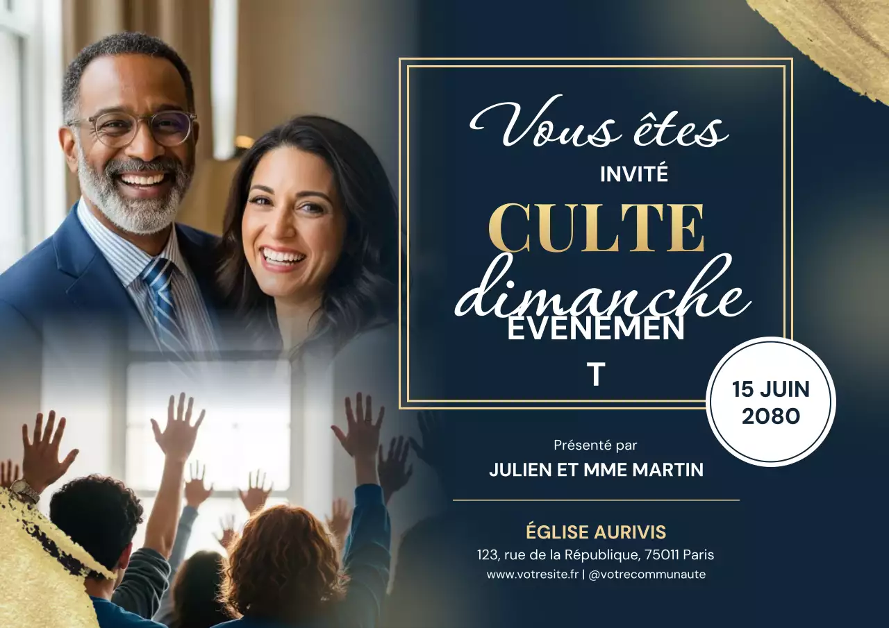 Affiche élégante d'invitation au culte de la marine