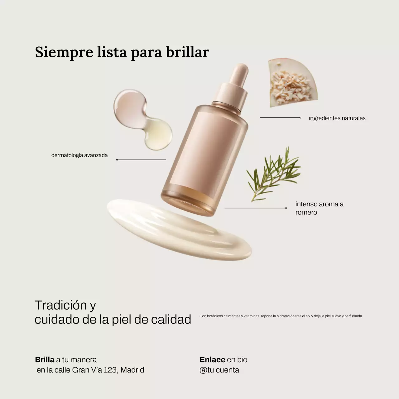 Publicación de Instagram sobre la promoción del cuidado de la piel Beige Modern