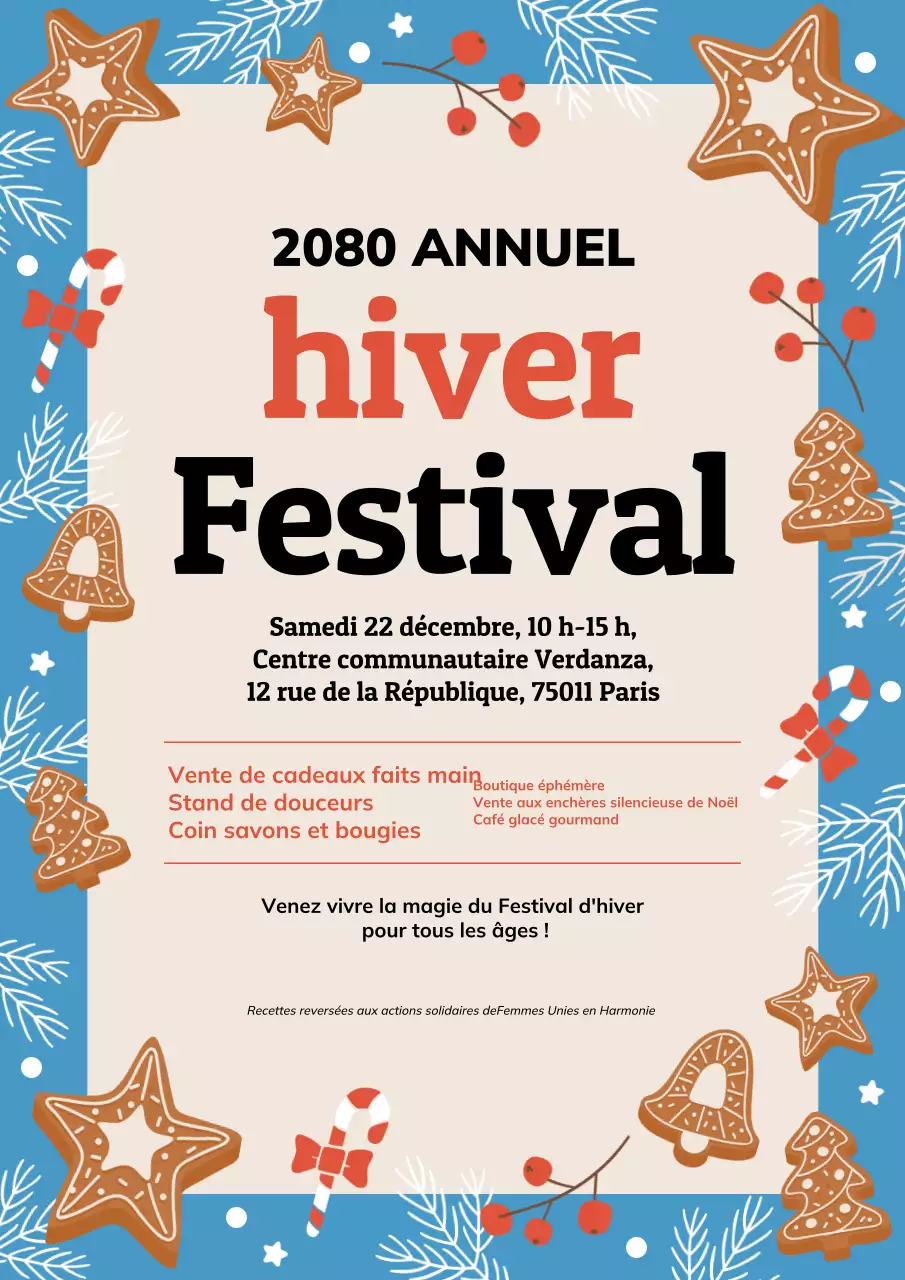 Affiche d'annonce des fêtes d'hiver bleues