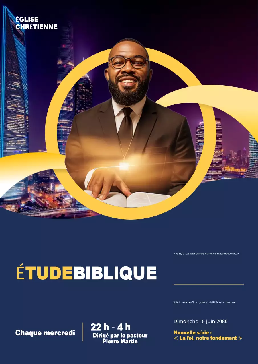 Affiche jaune d'annonce d'étude biblique moderne