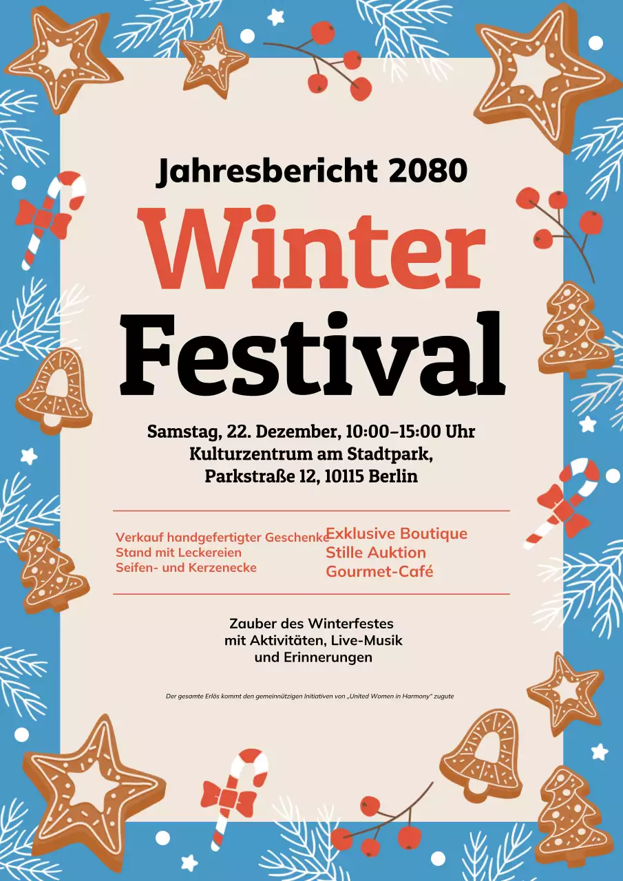 Blaues festliches Winterankündigungsplakat