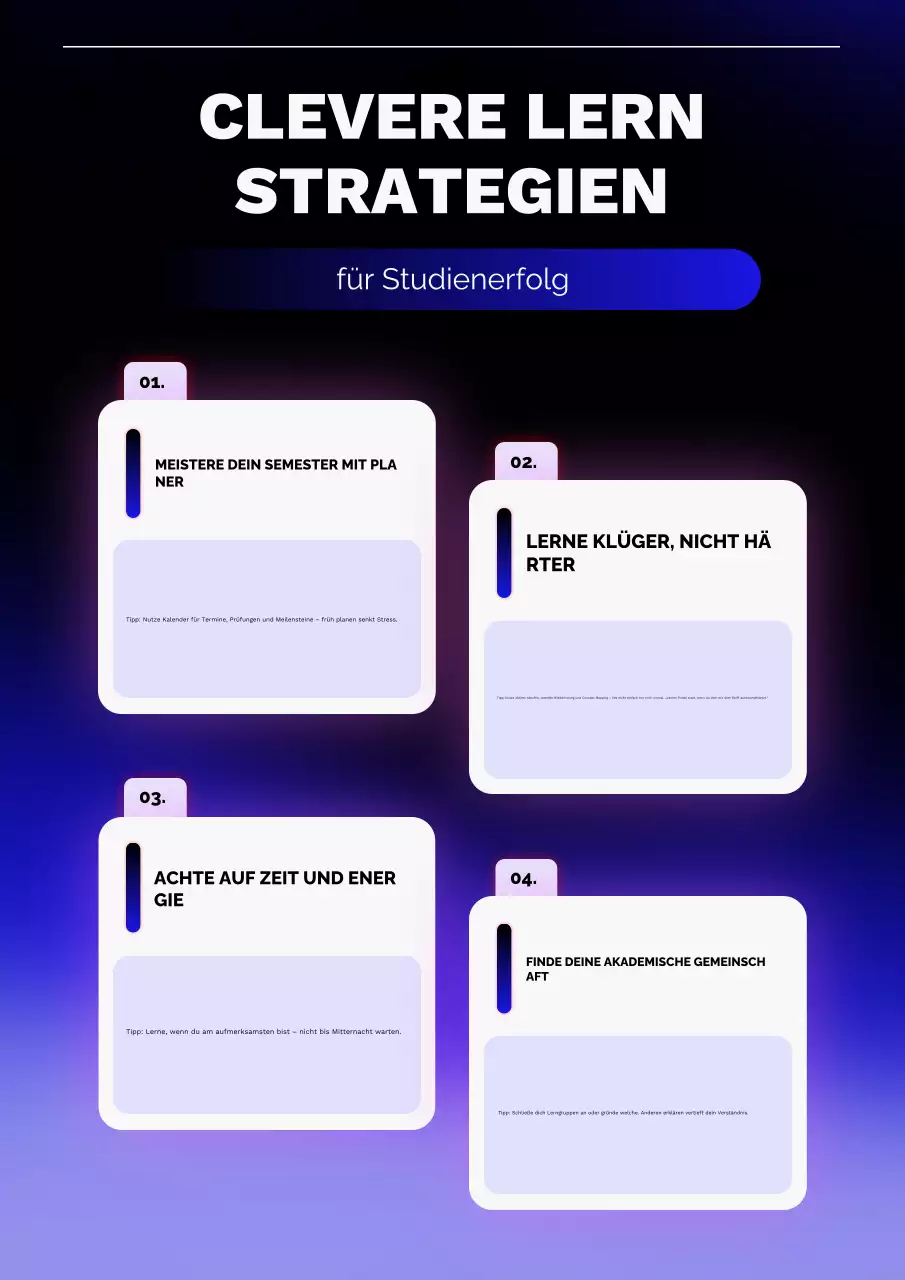 Poster mit dunklen modernen Lerntipps