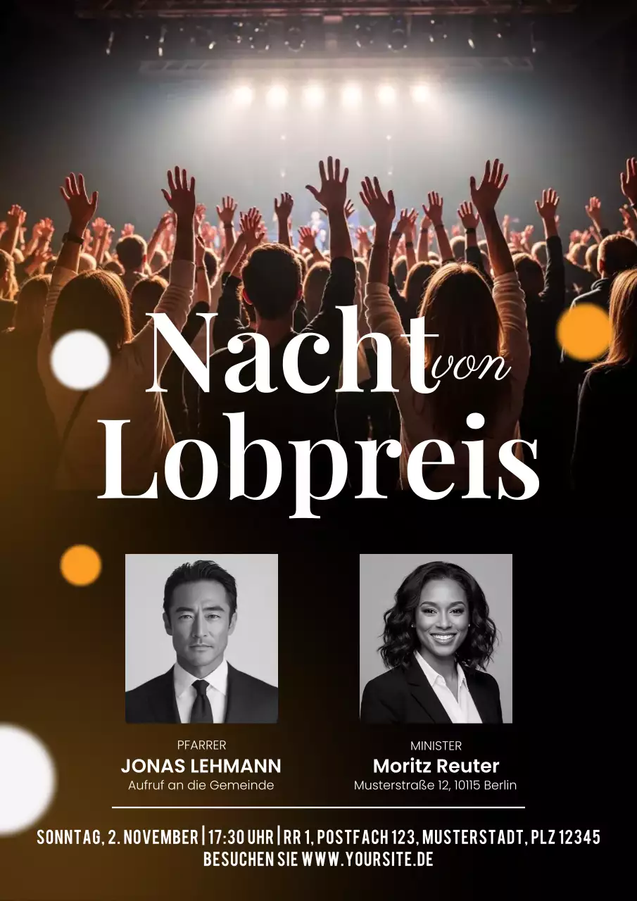 Schwarzes modernes Werbeplakat für Kirchenveranstaltungen