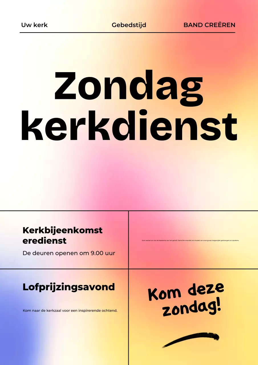 Kleurrijke moderne uitnodigingsposter voor erediensten
