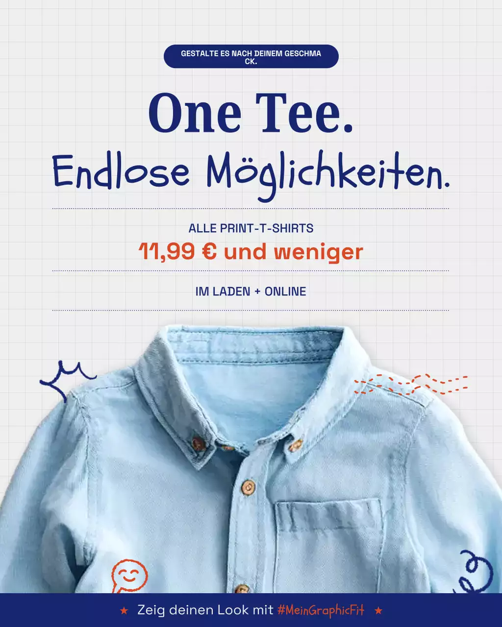 Blauer trendiger Mode-Werbe-Instagram-Beitrag