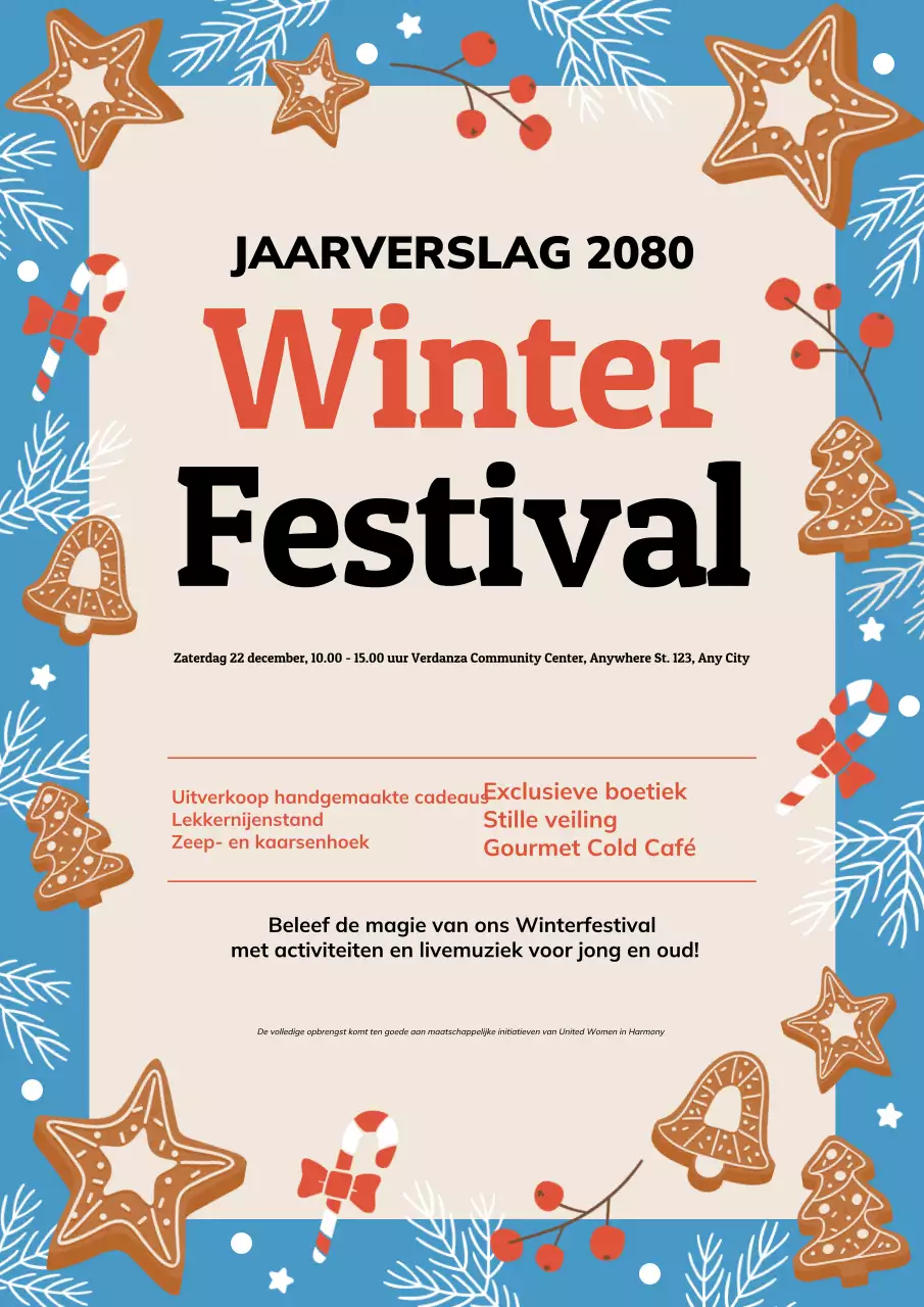 Blauwe feestelijke winteraankondigingsposter