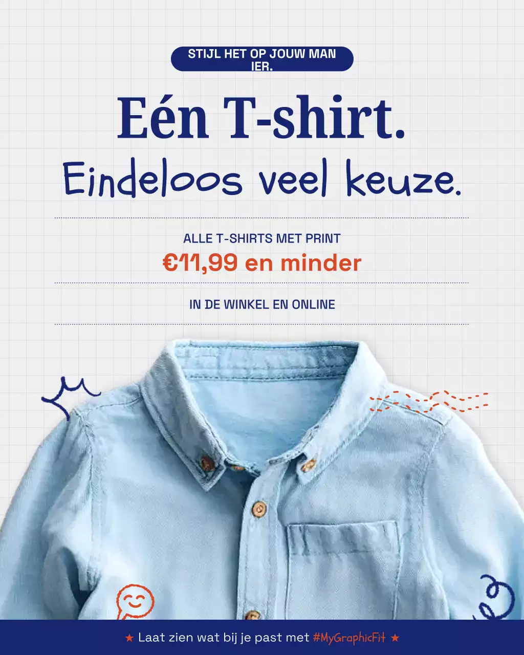 Blauwe trendy mode-advertentie op Instagram