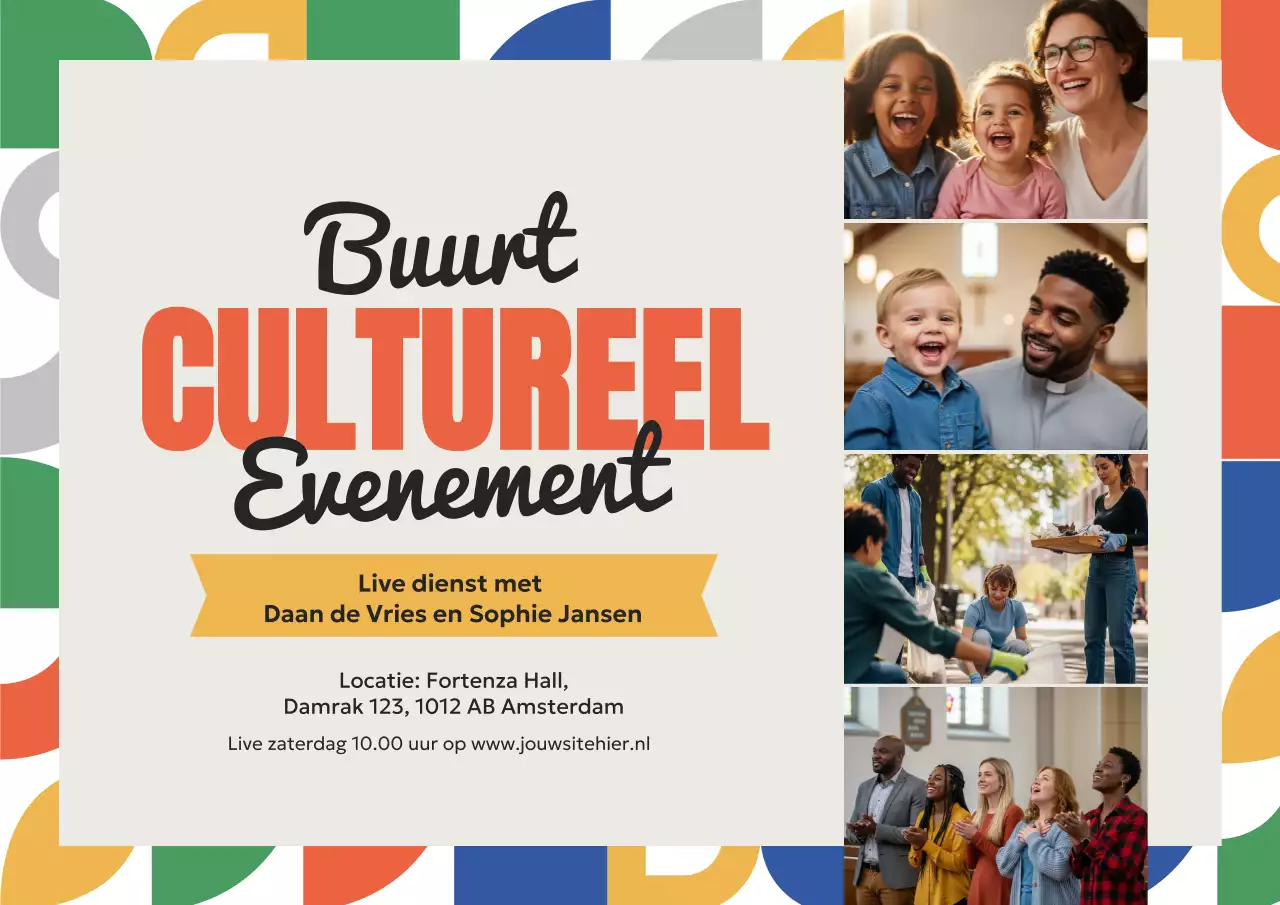 Gele poster met aankondiging van de moderne gemeenschap