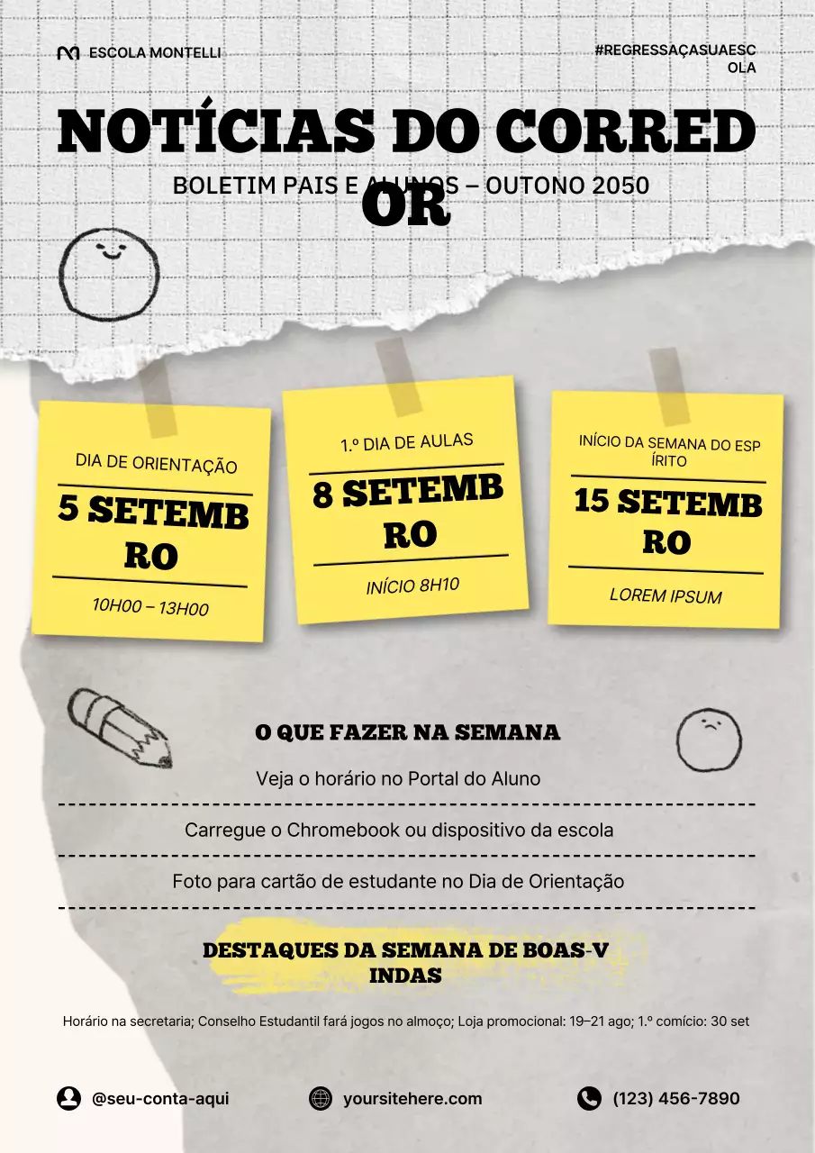 Cartaz de boletim escolar retrô bege