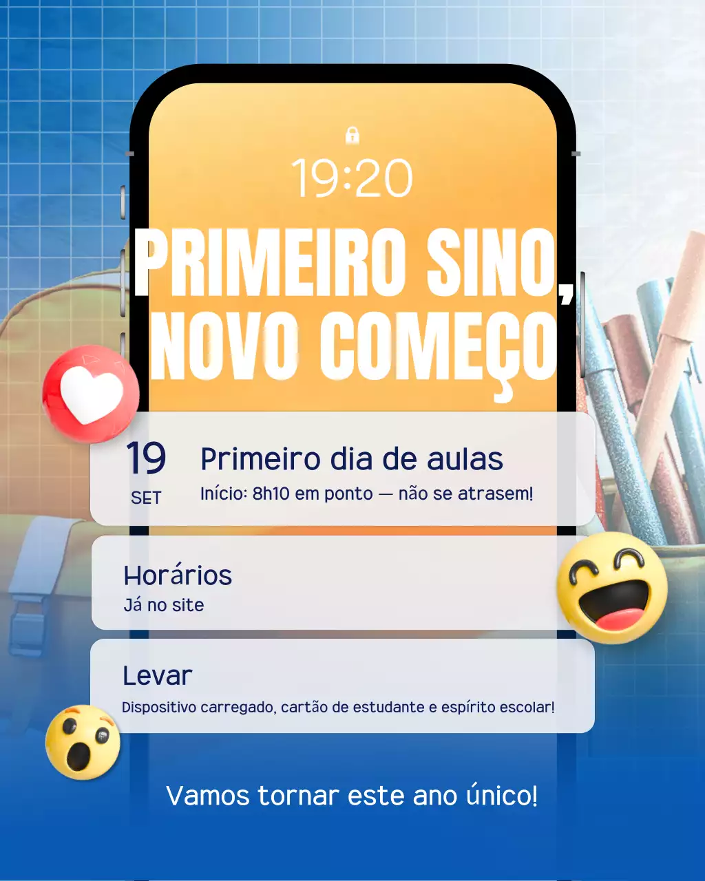 Publicação no Instagram de anúncio de escola moderna energética amarela