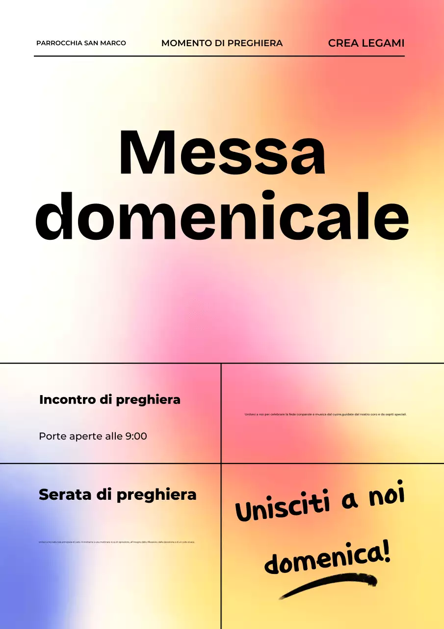 Manifesto colorato e moderno per l'invito al culto