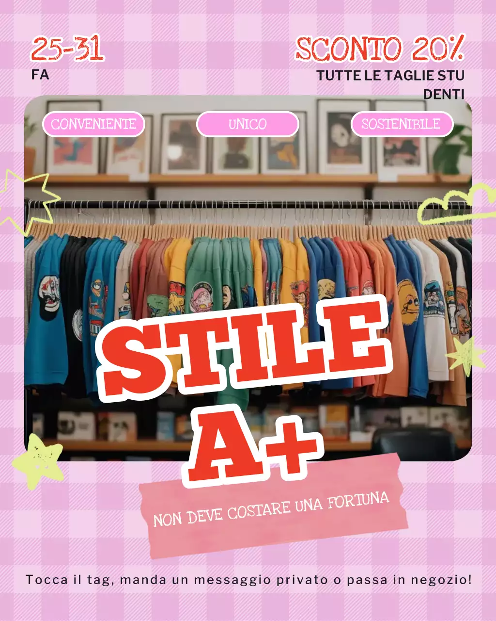 Post Instagram di vendita dell'usato vintage alla moda rosa