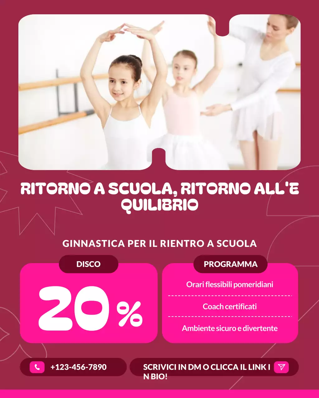 Post di Instagram sulla promozione della ginnastica moderna blu