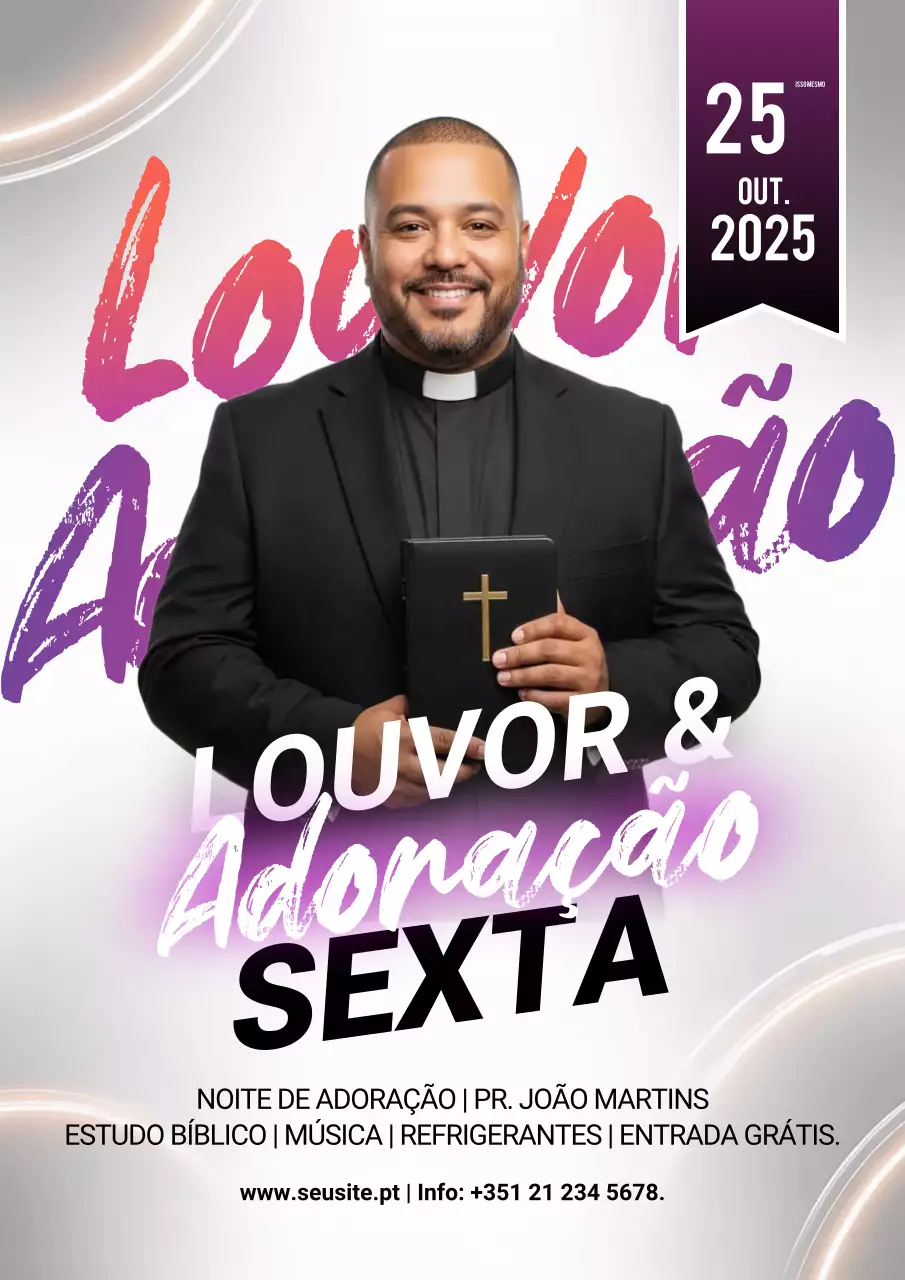 Cartaz roxo para evento de adoração moderna