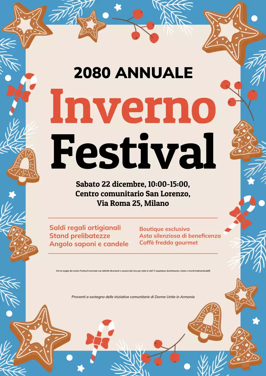 Manifesto pubblicitario blu per le feste invernali