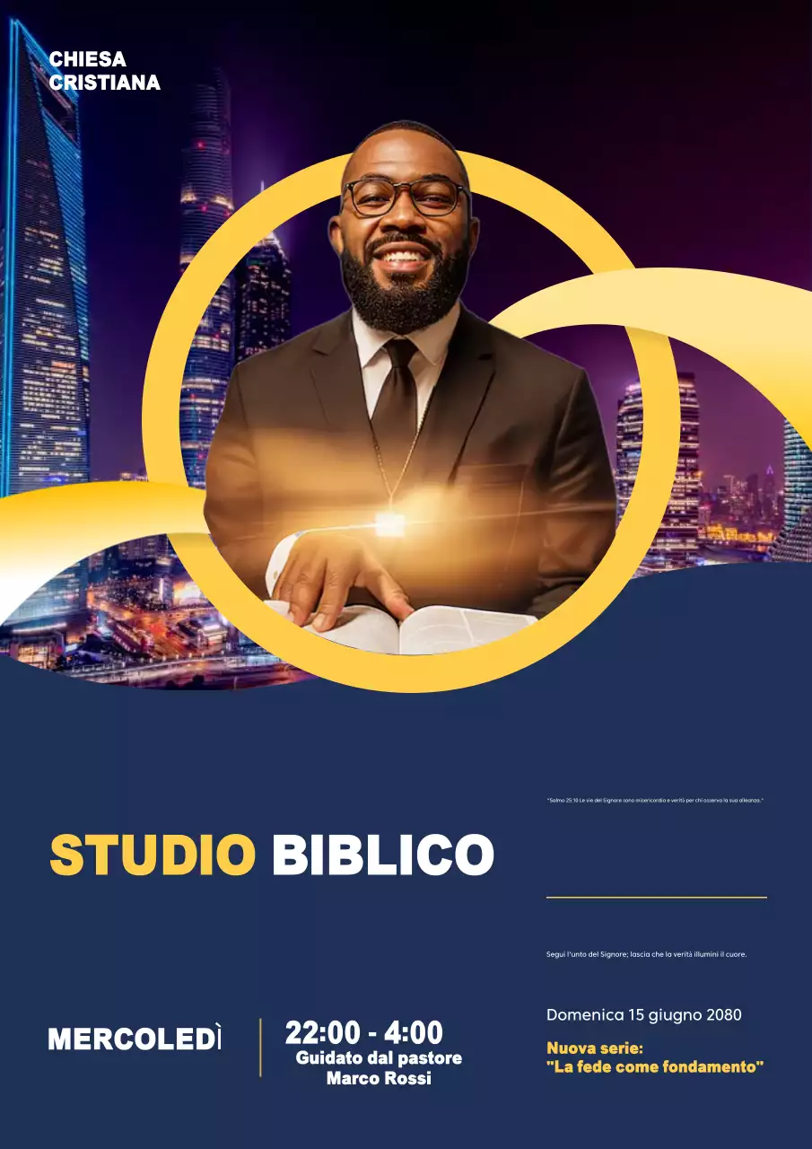 Manifesto giallo per l'annuncio dello studio biblico moderno