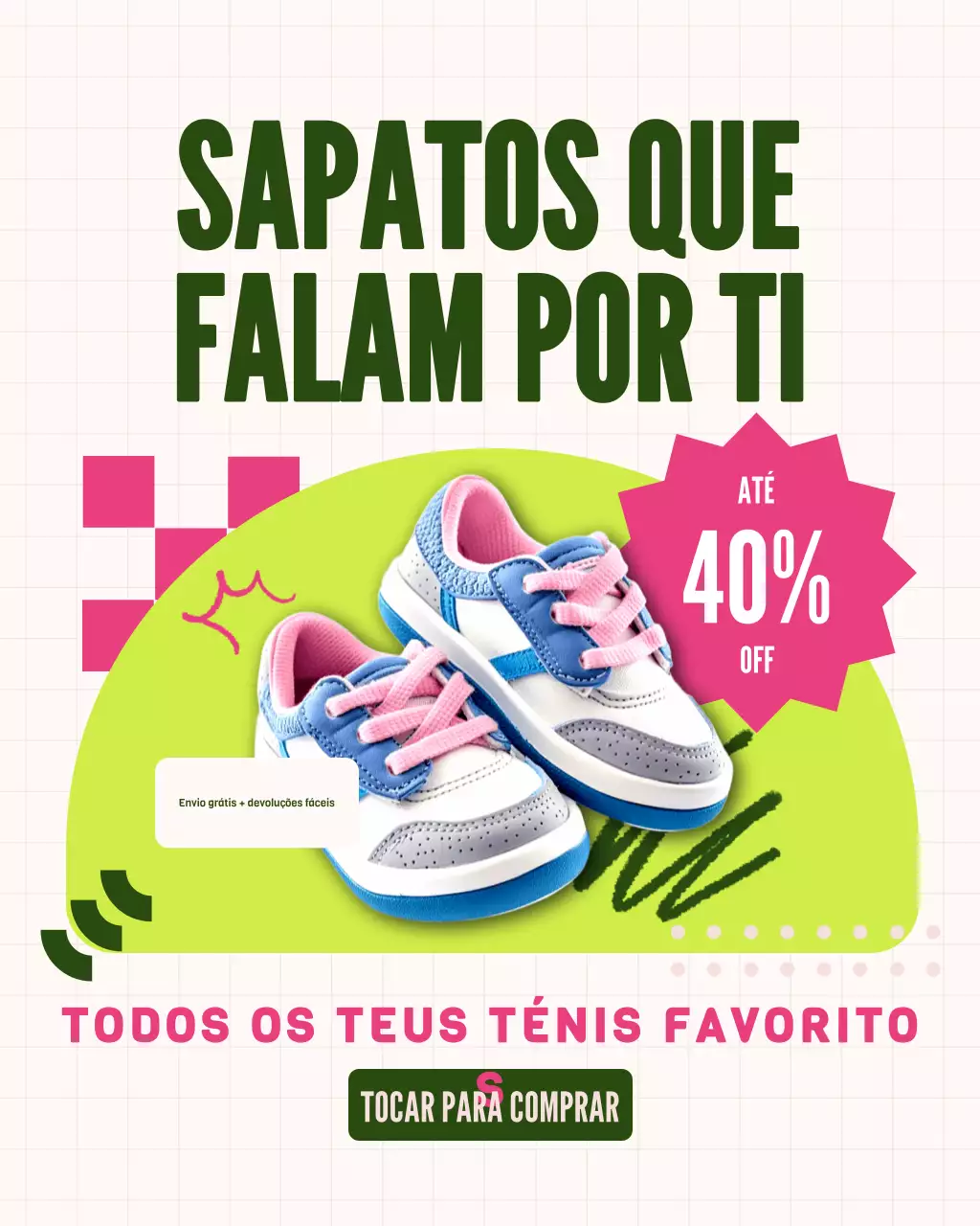 Postagem promocional do Instagram de sapatos divertidos em verde vibrante