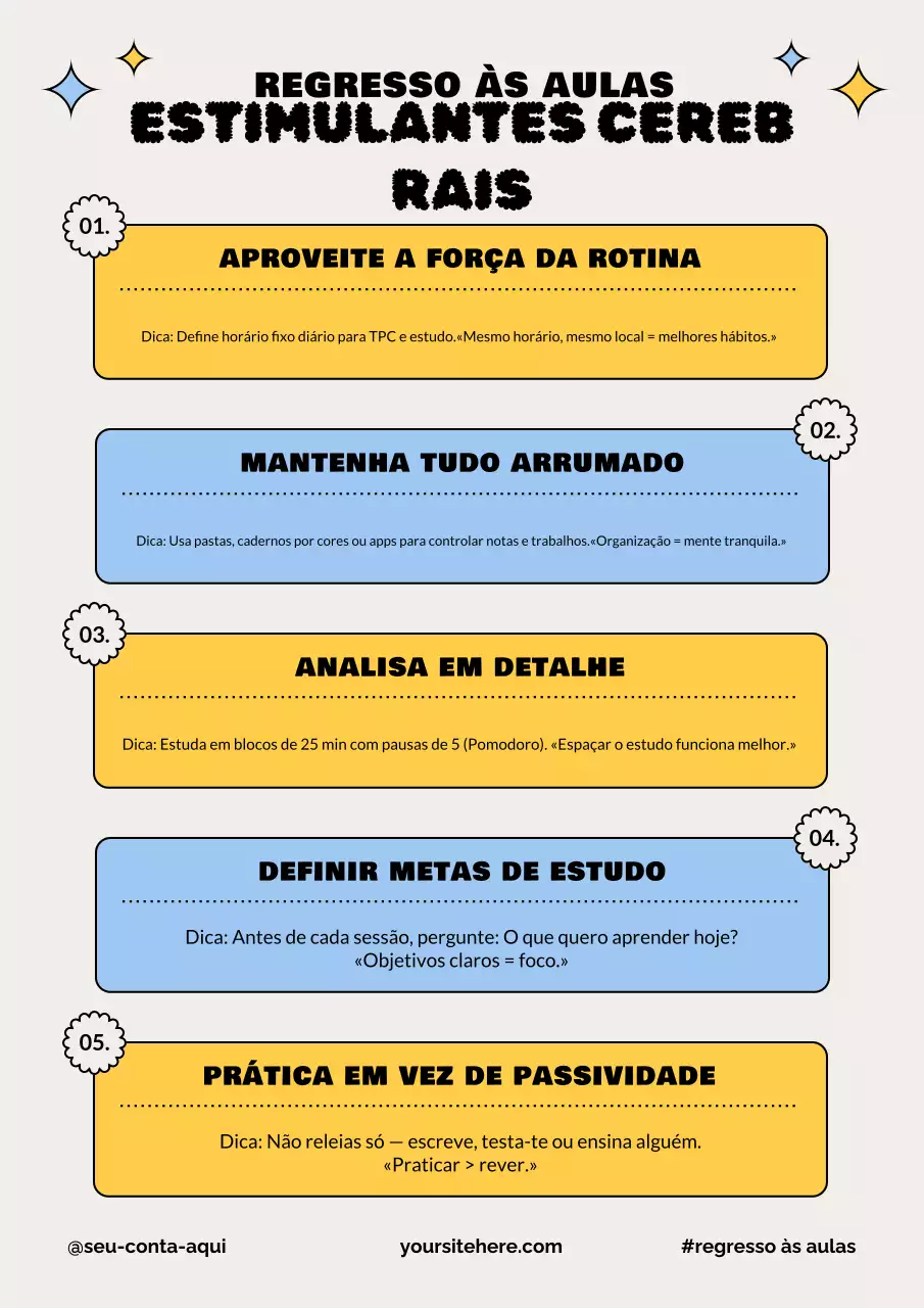 Pôster bege com dicas de estudo moderno