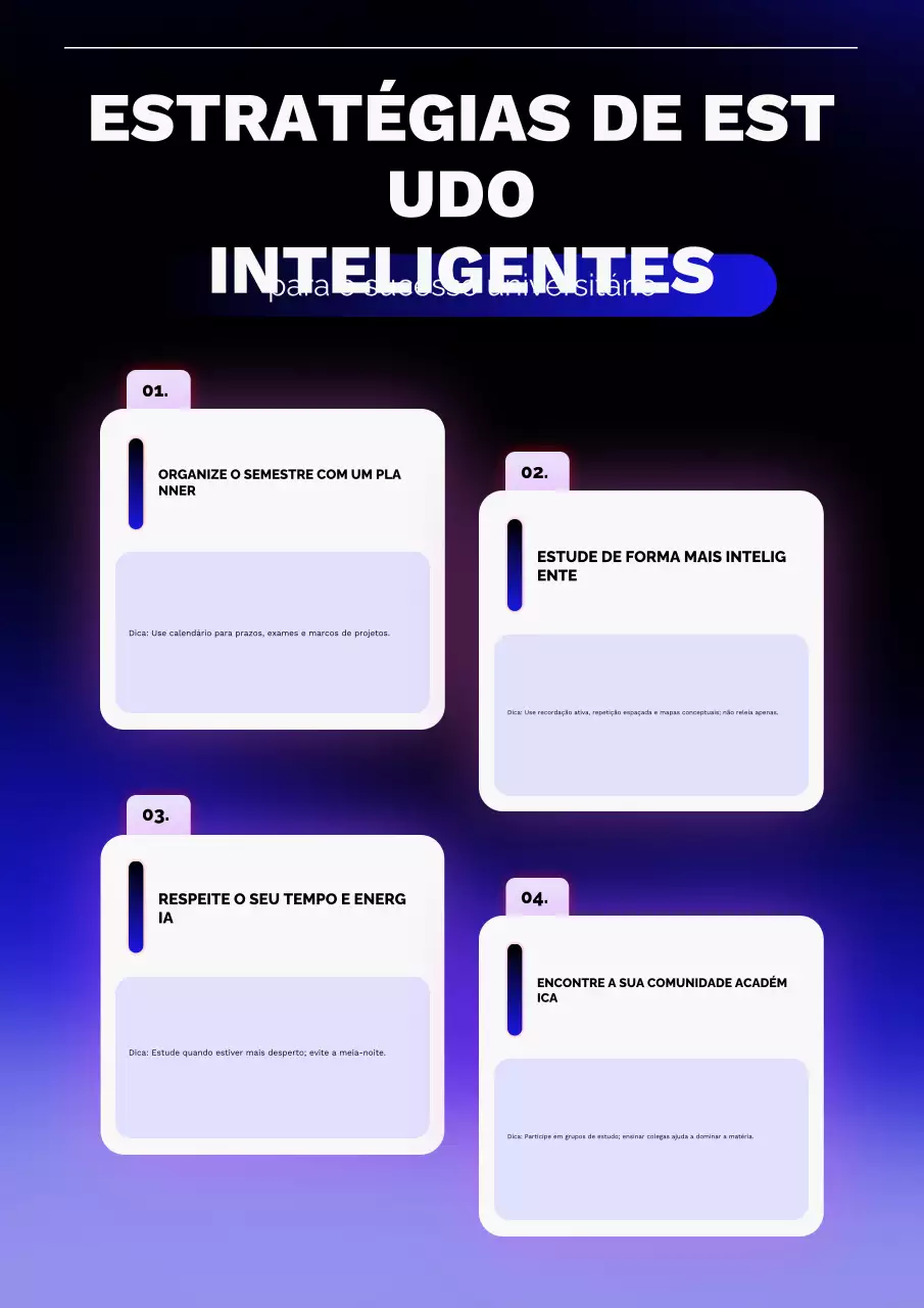 Pôster com dicas de estudo moderno e escuro