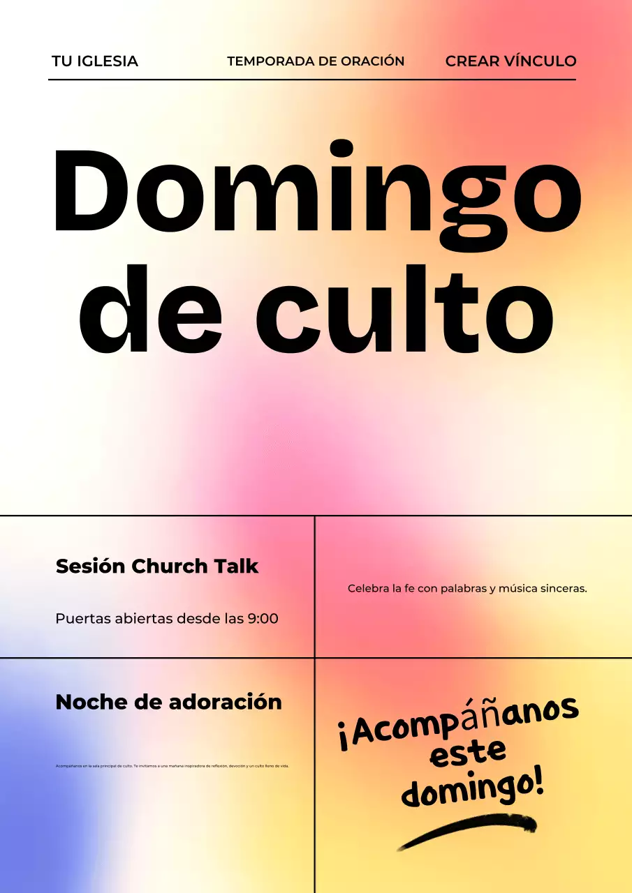 Póster de invitación al culto moderno y colorido