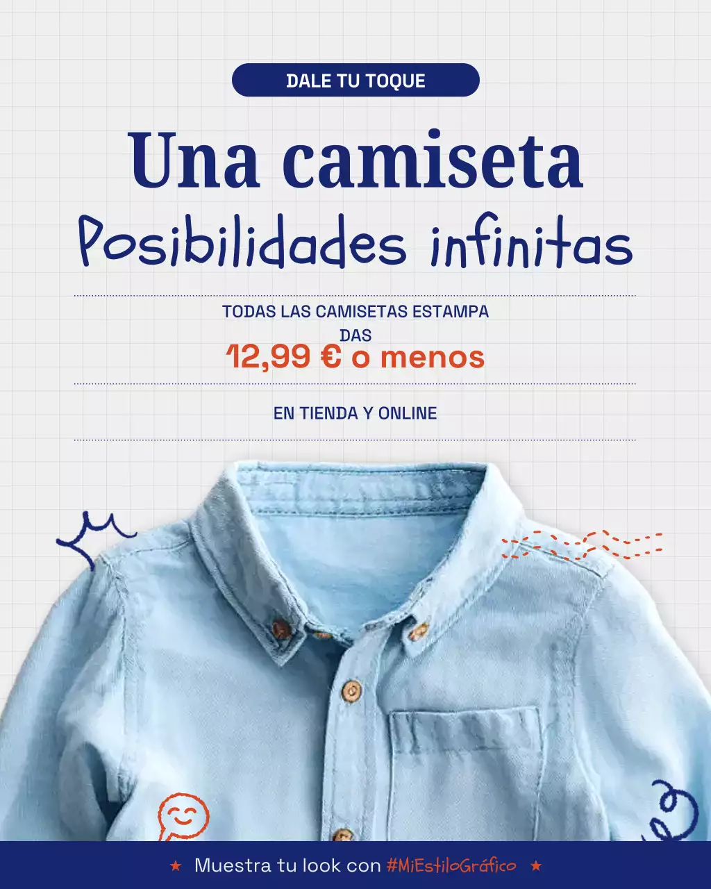 Publicación de Instagram de un anuncio de moda de tendencia azul