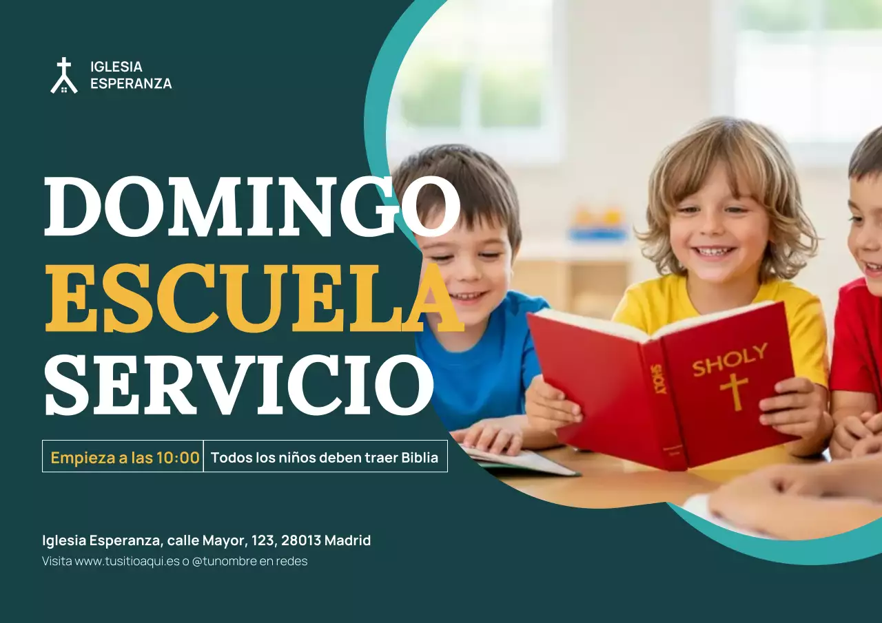 Cartel de anuncio de la escuela moderna en color verde azulado