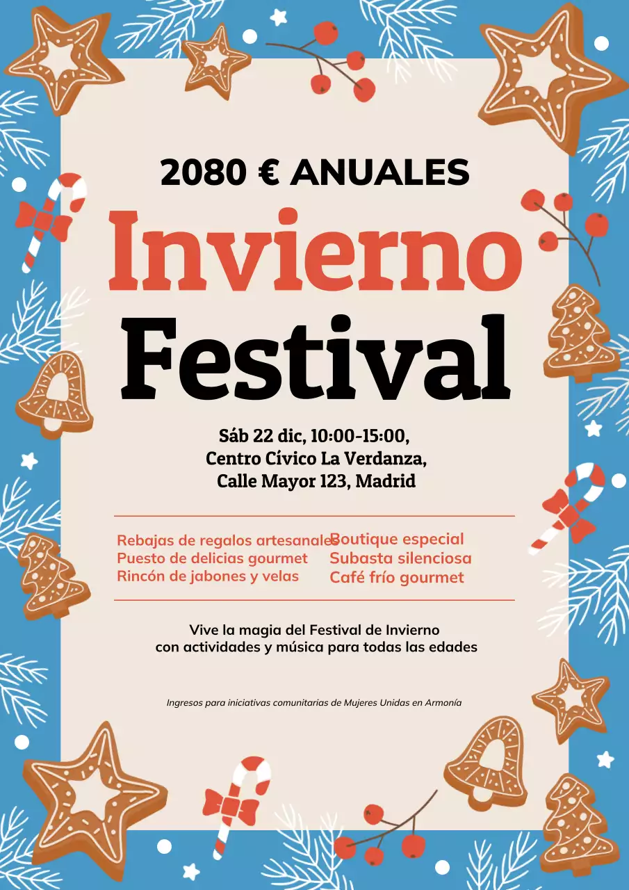 Cartel de anuncio de invierno festivo azul