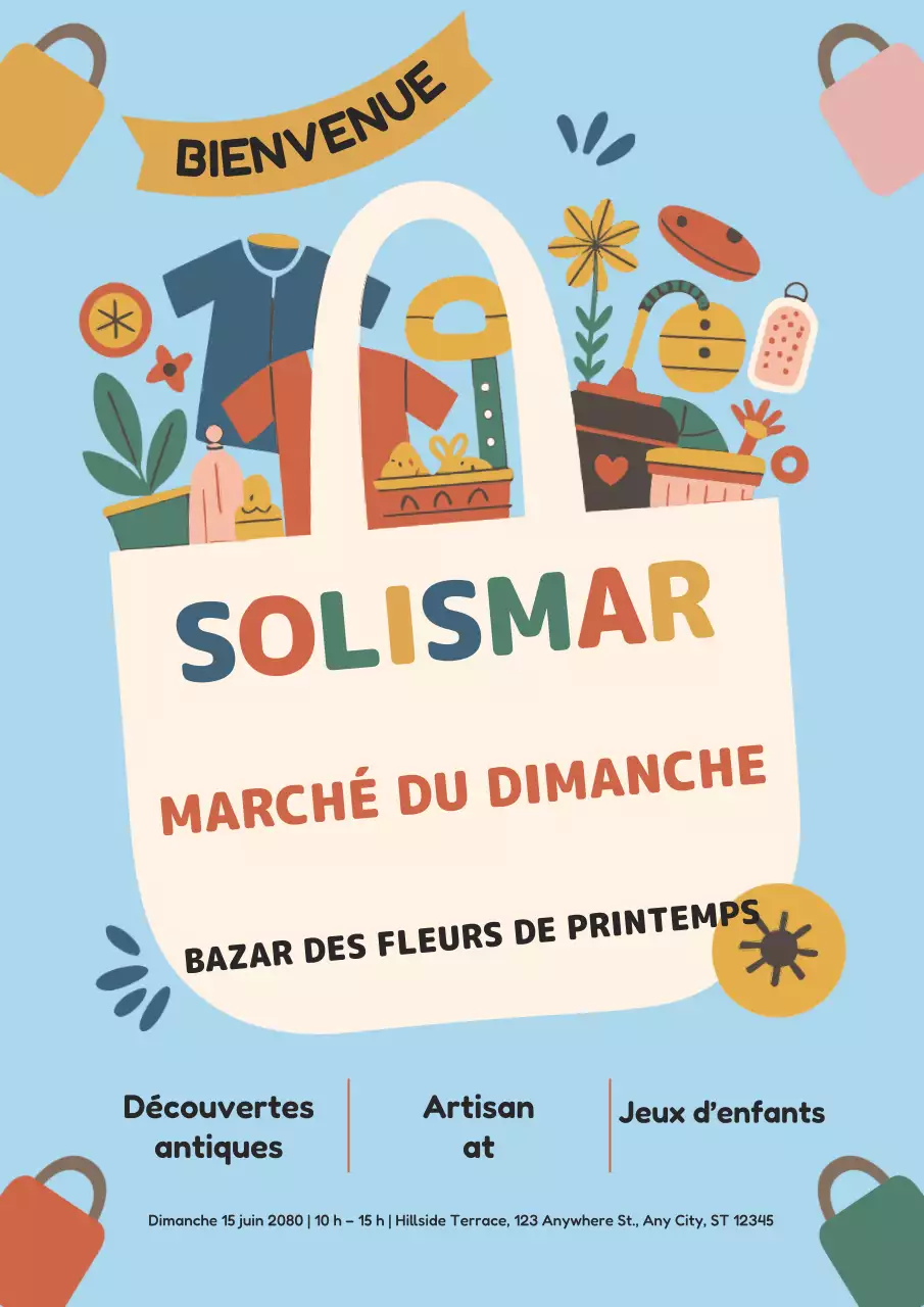 Affiche d'invitation colorée à un événement de marché rétro