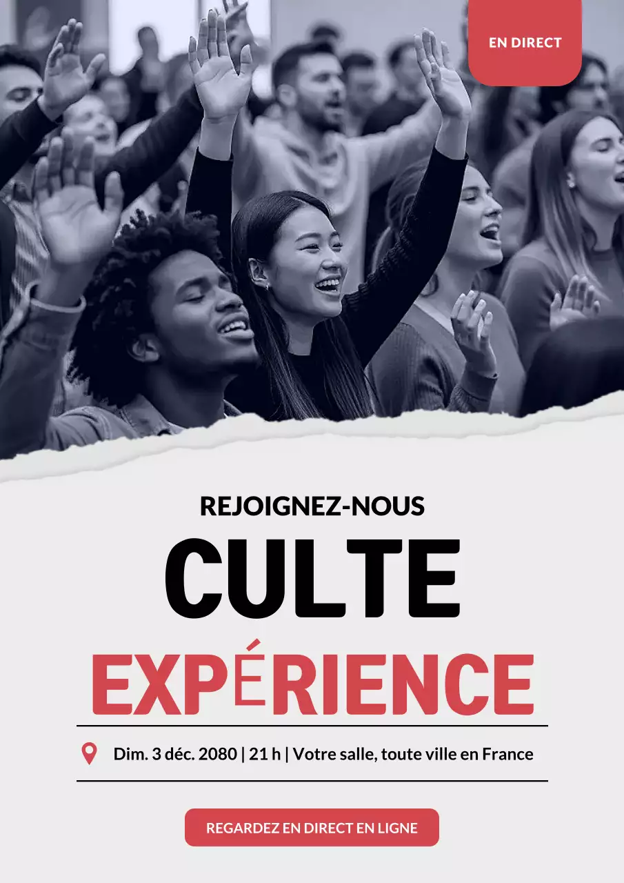 Affiche grise moderne d'invitation au culte