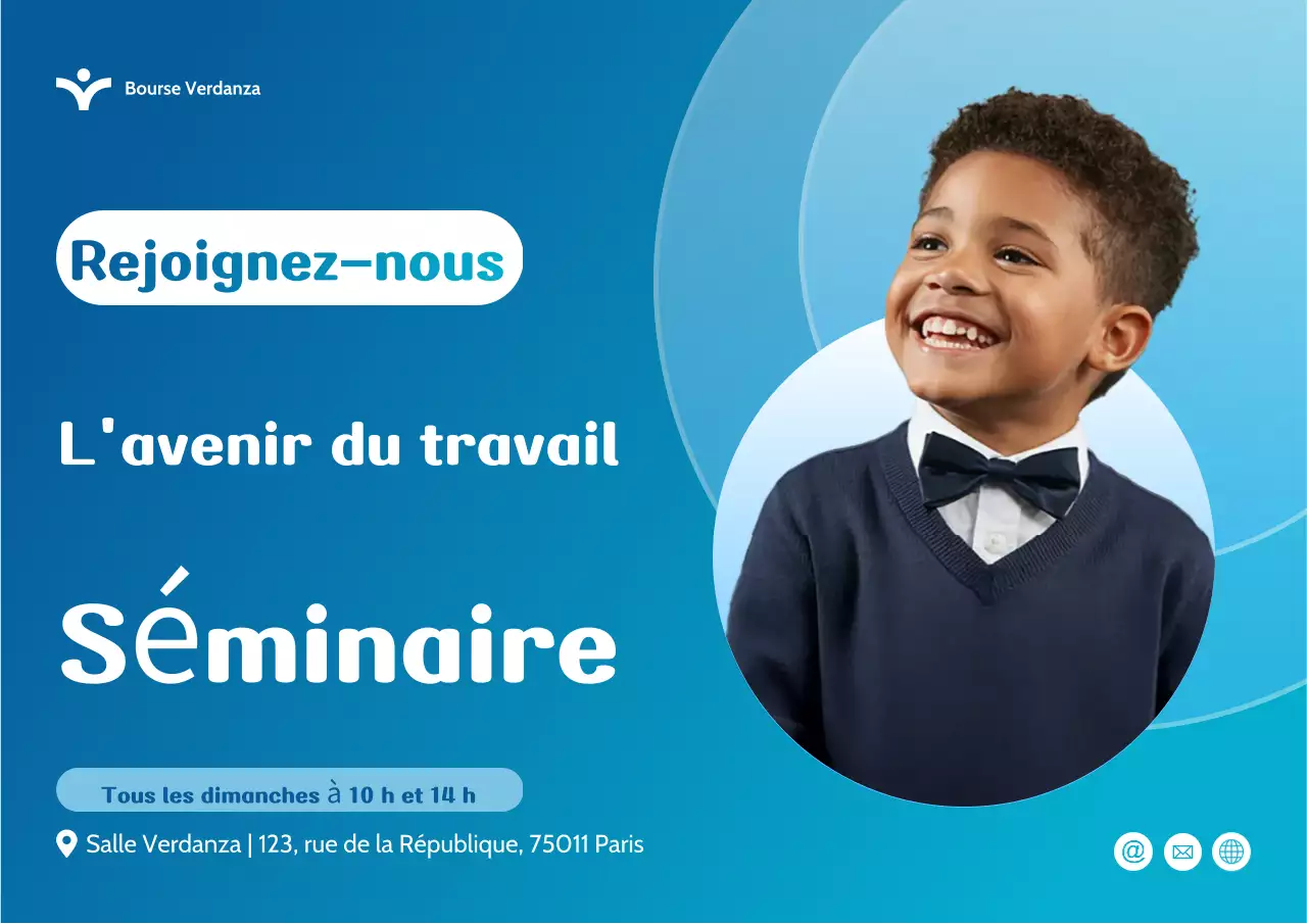 Affiche d'invitation au séminaire sur le travail moderne bleu