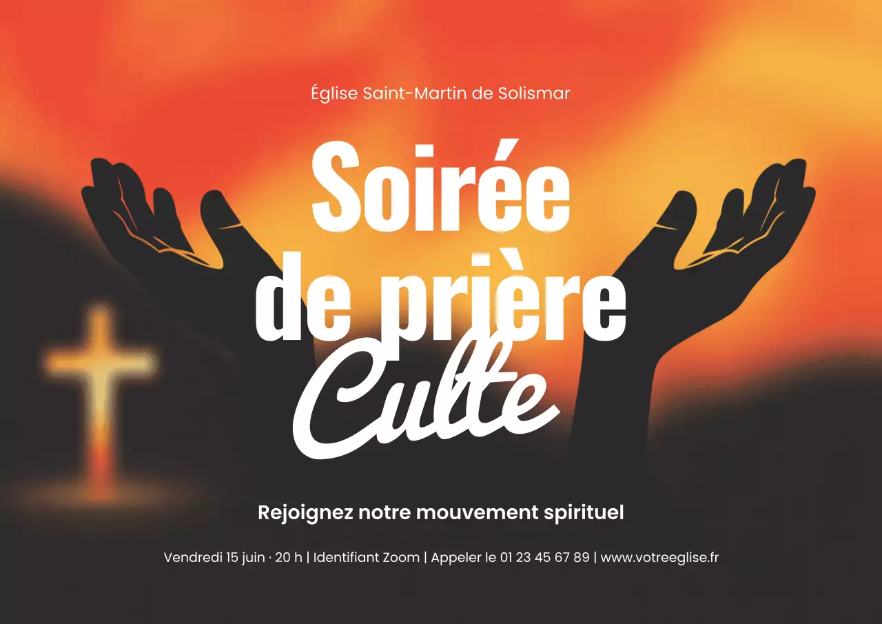 Affiche orange d'annonce de prière moderne