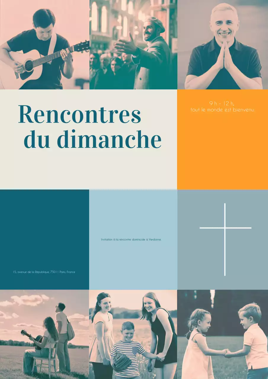 Affiche d'invitation à une église moderne orange