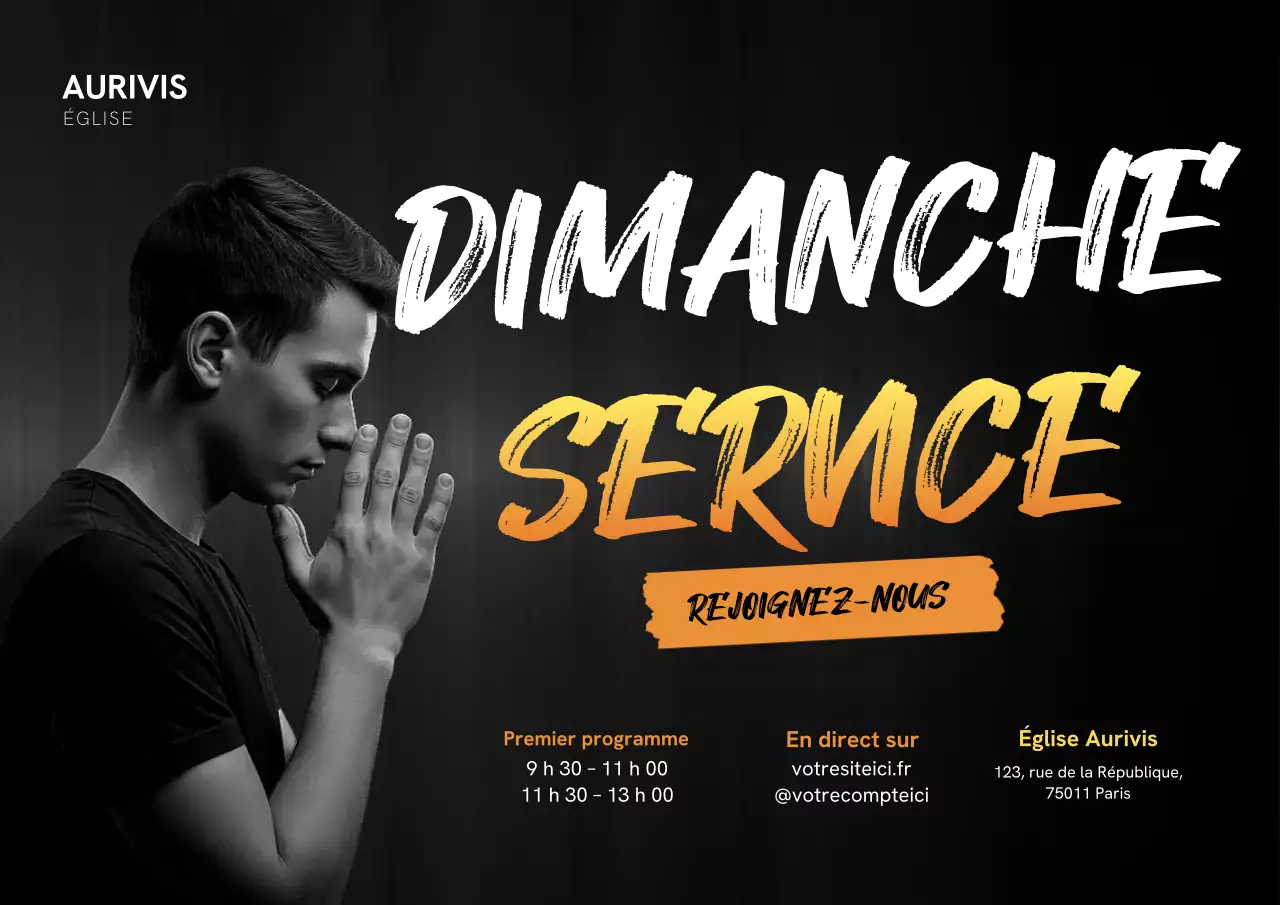 Affiche d'annonce d'église moderne noire