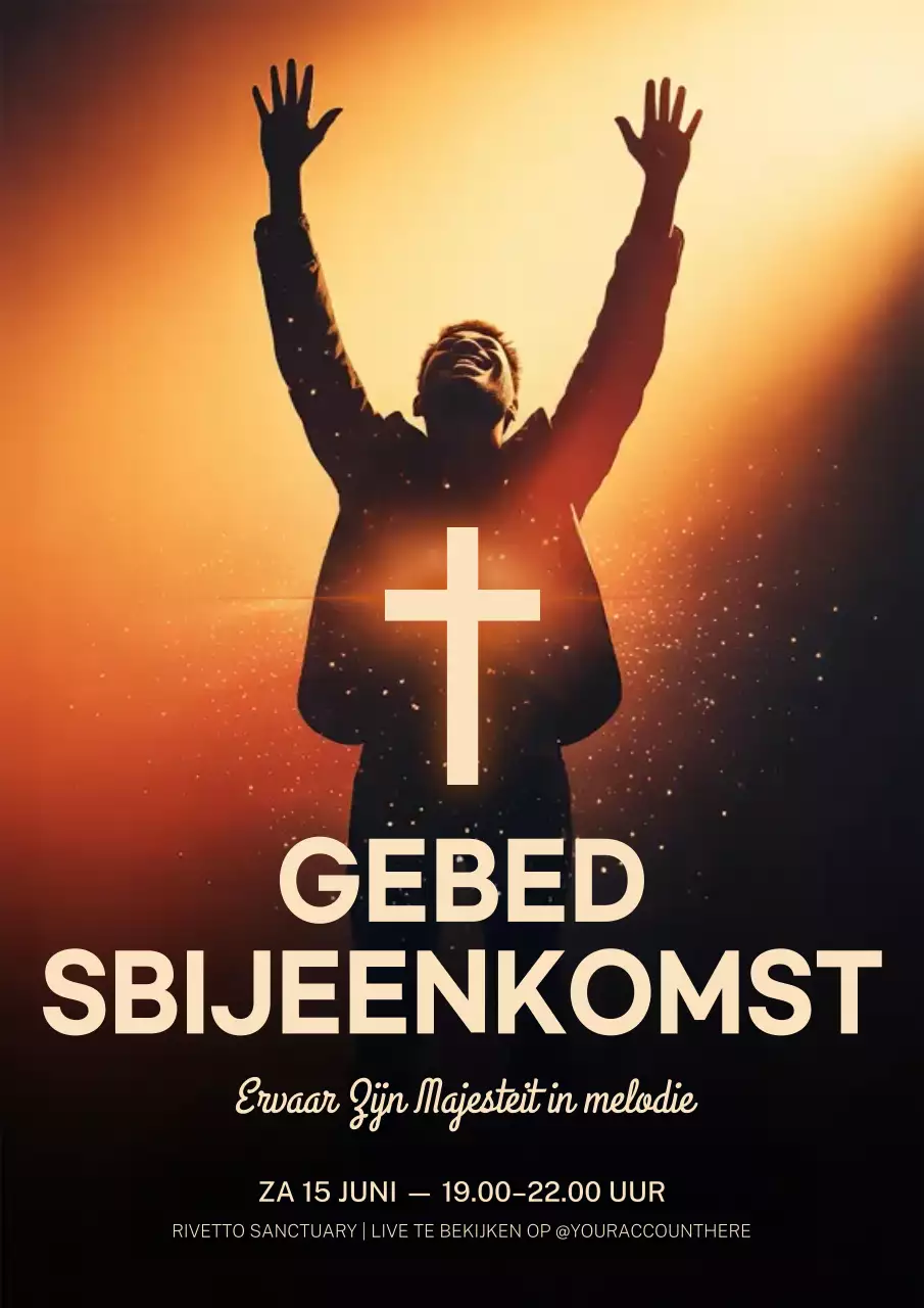 Oranje inspirerende aankondigingsposter voor kerkmuziekevenementen