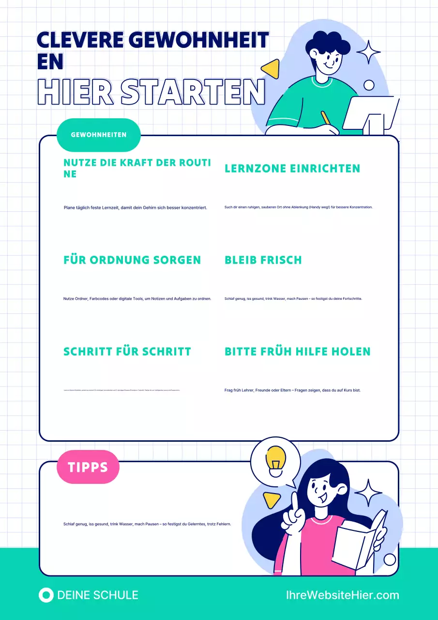 Informationsplakat mit Lerntipps für den Schulanfang
