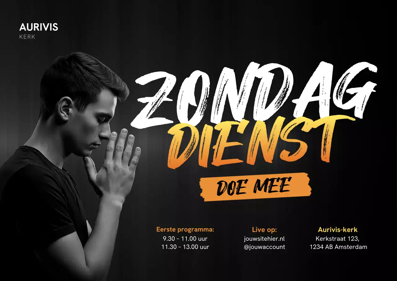 Zwarte moderne kerkaankondigingsposter