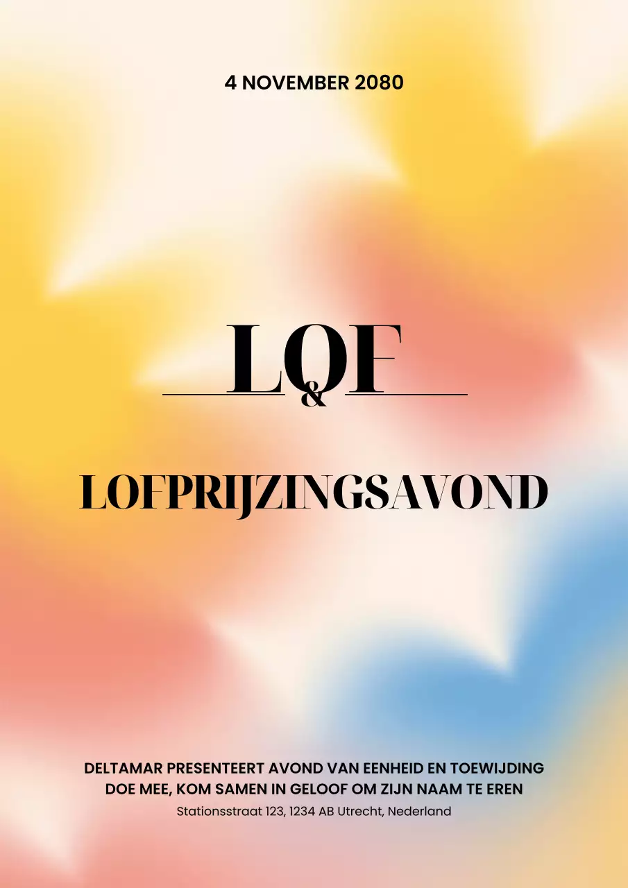 Kleurrijke eenvoudige poster voor de aankondiging van de eredienst