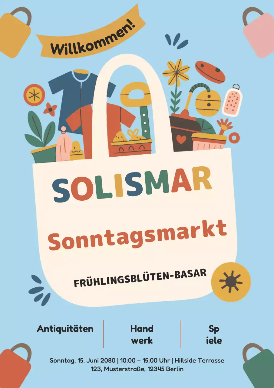 Buntes Retro-Markt-Event-Einladungsplakat