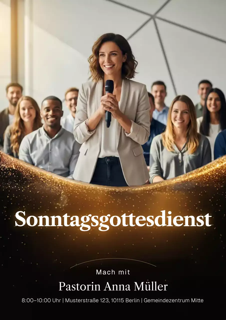Einladungsplakat der modernen Kirchengemeinschaft in Gold
