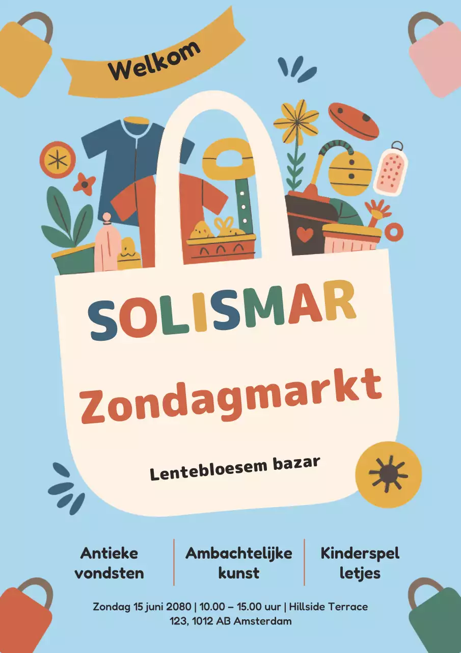 Kleurrijke Retro Markt Evenement Uitnodigingsposter