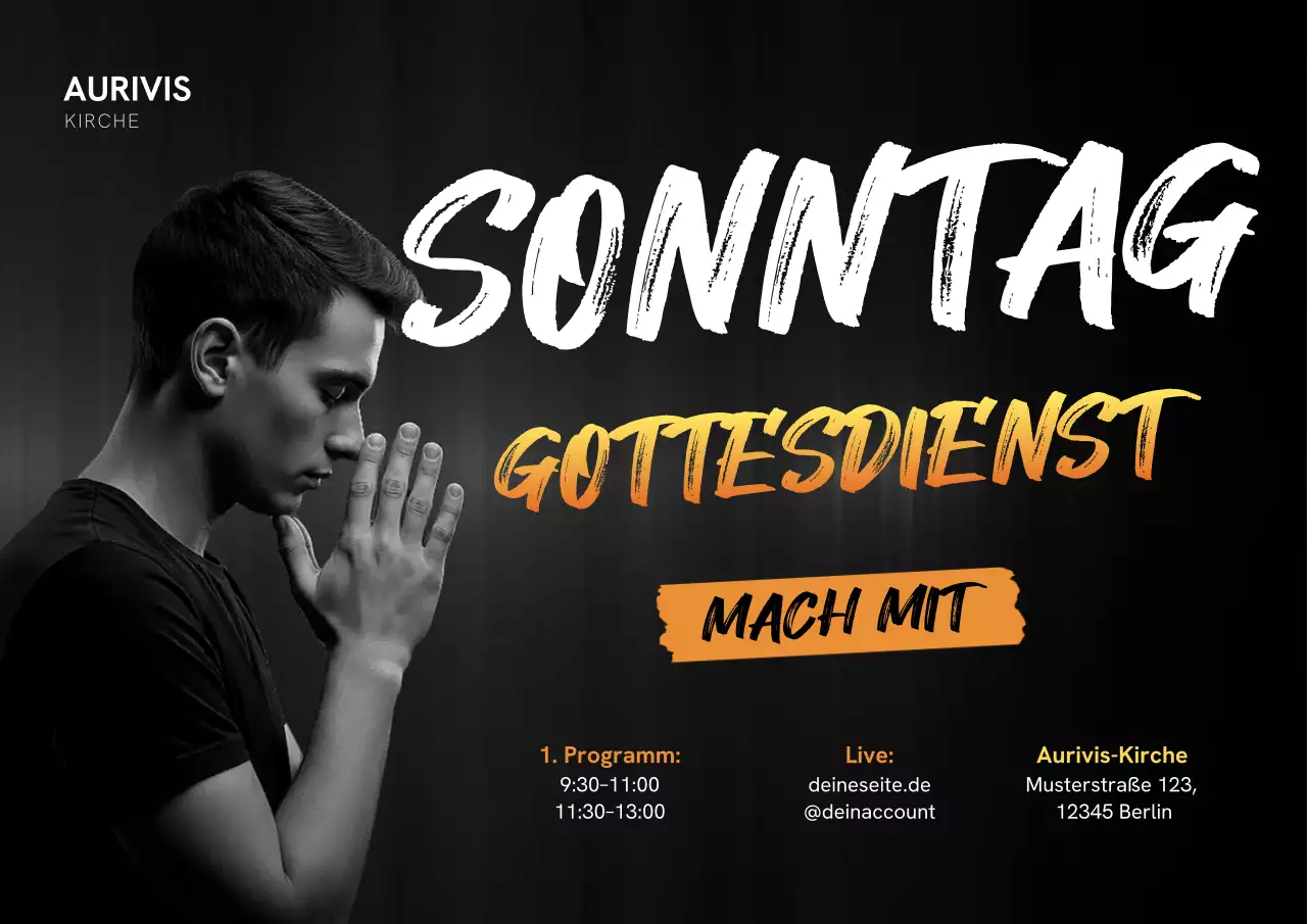 Schwarzes modernes Kirchenankündigungsplakat