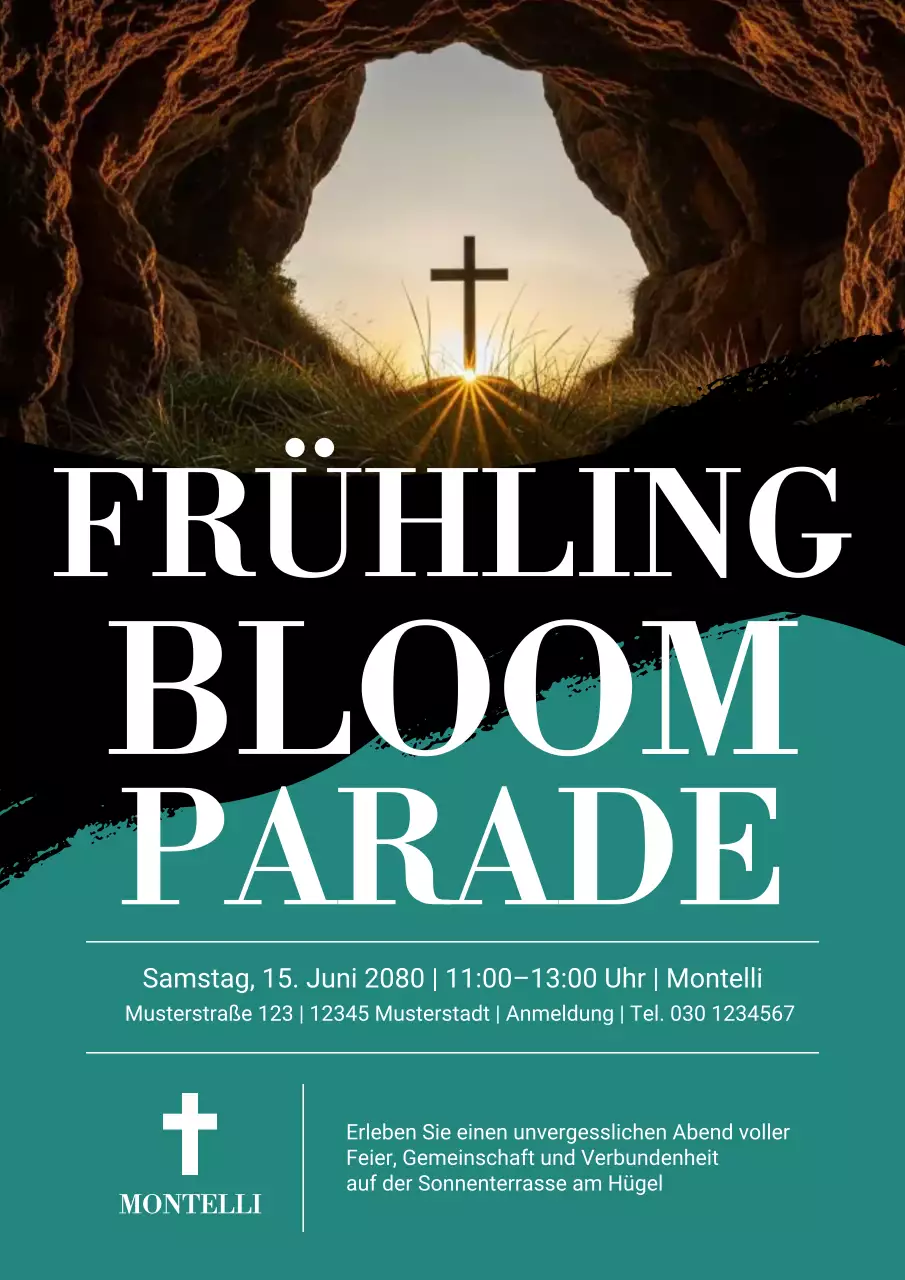 Ankündigungsplakat für die moderne Parade in Blaugrün