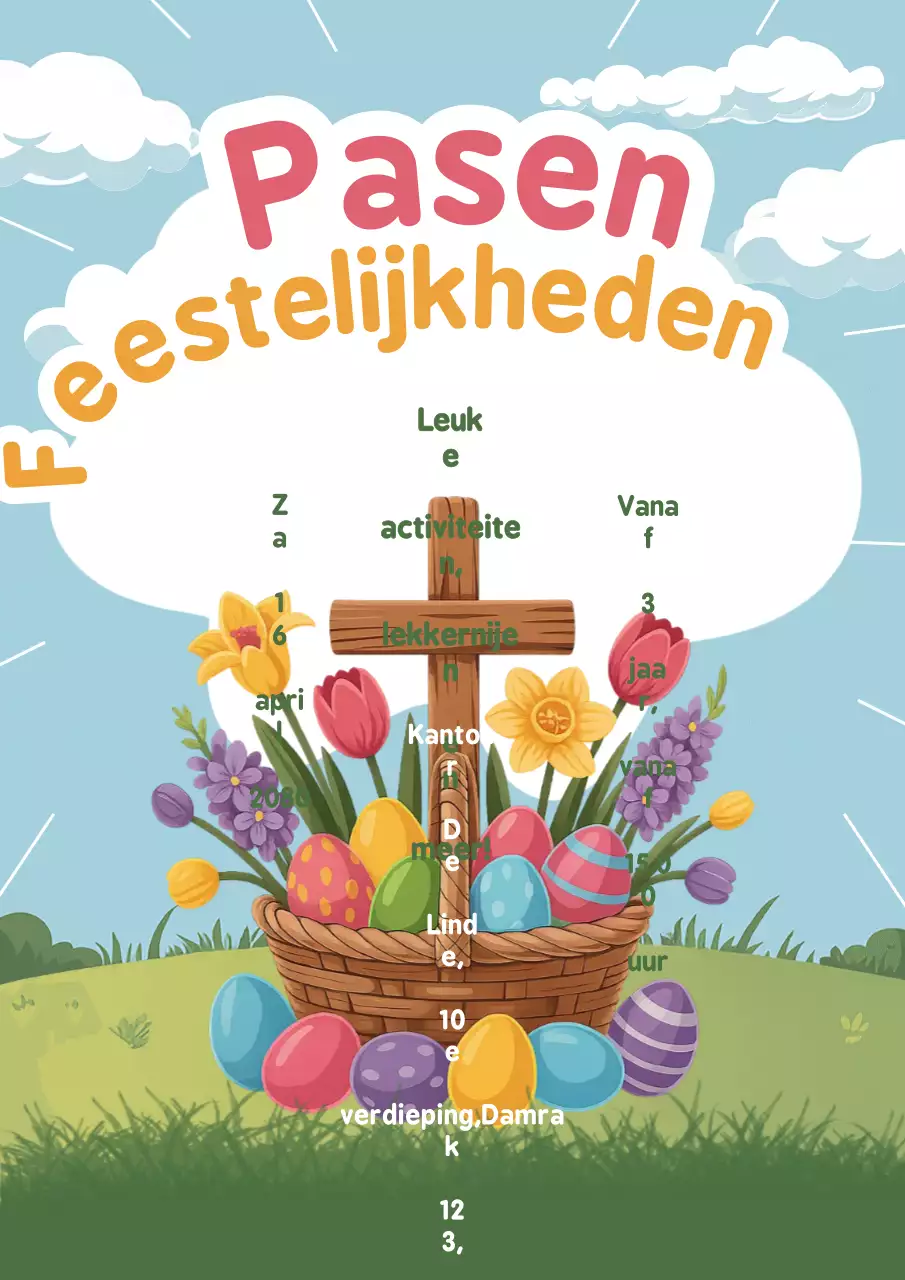 Kleurrijke retro poster voor de aankondiging van het paasevenement