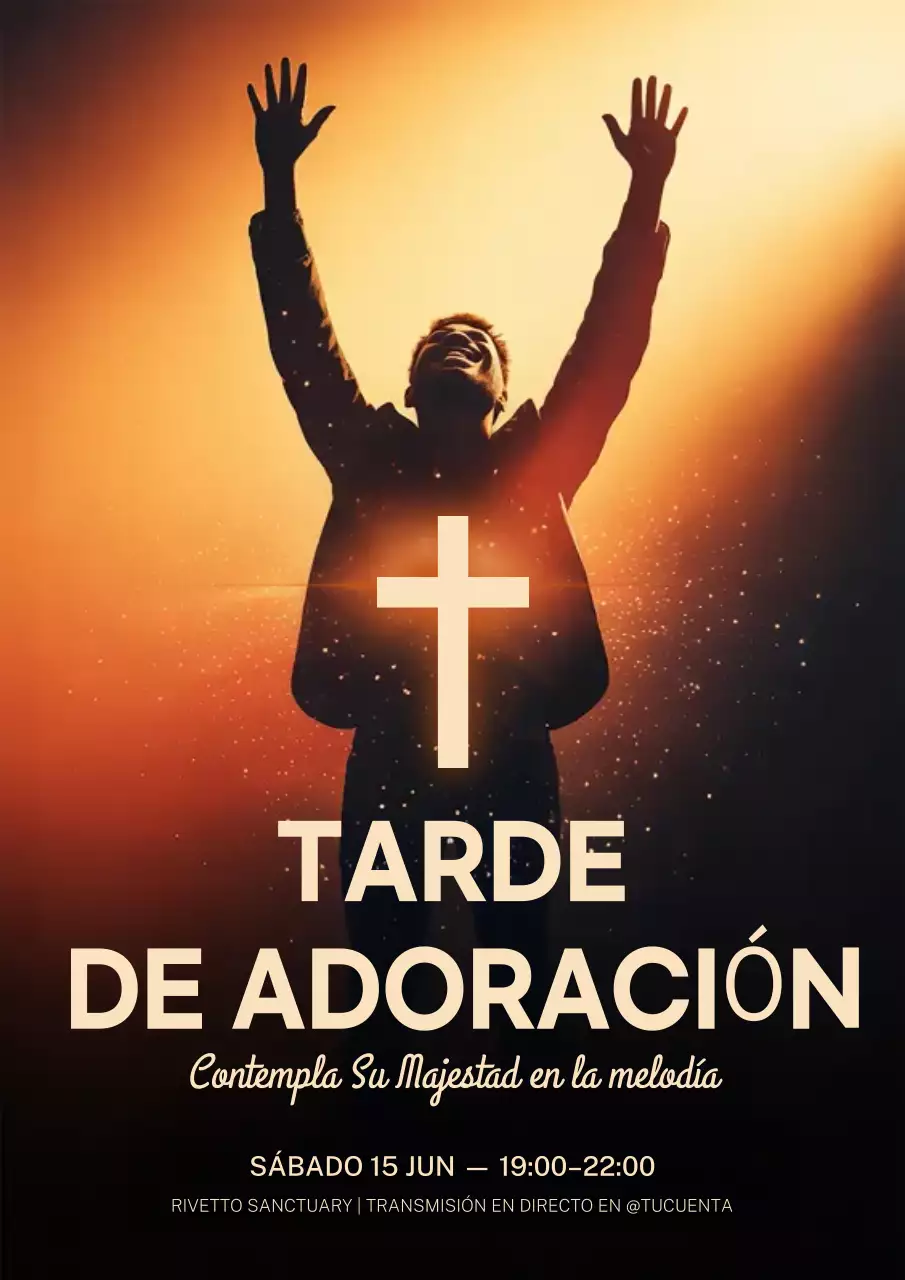 Cartel de anuncio del evento musical inspirador de la iglesia naranja